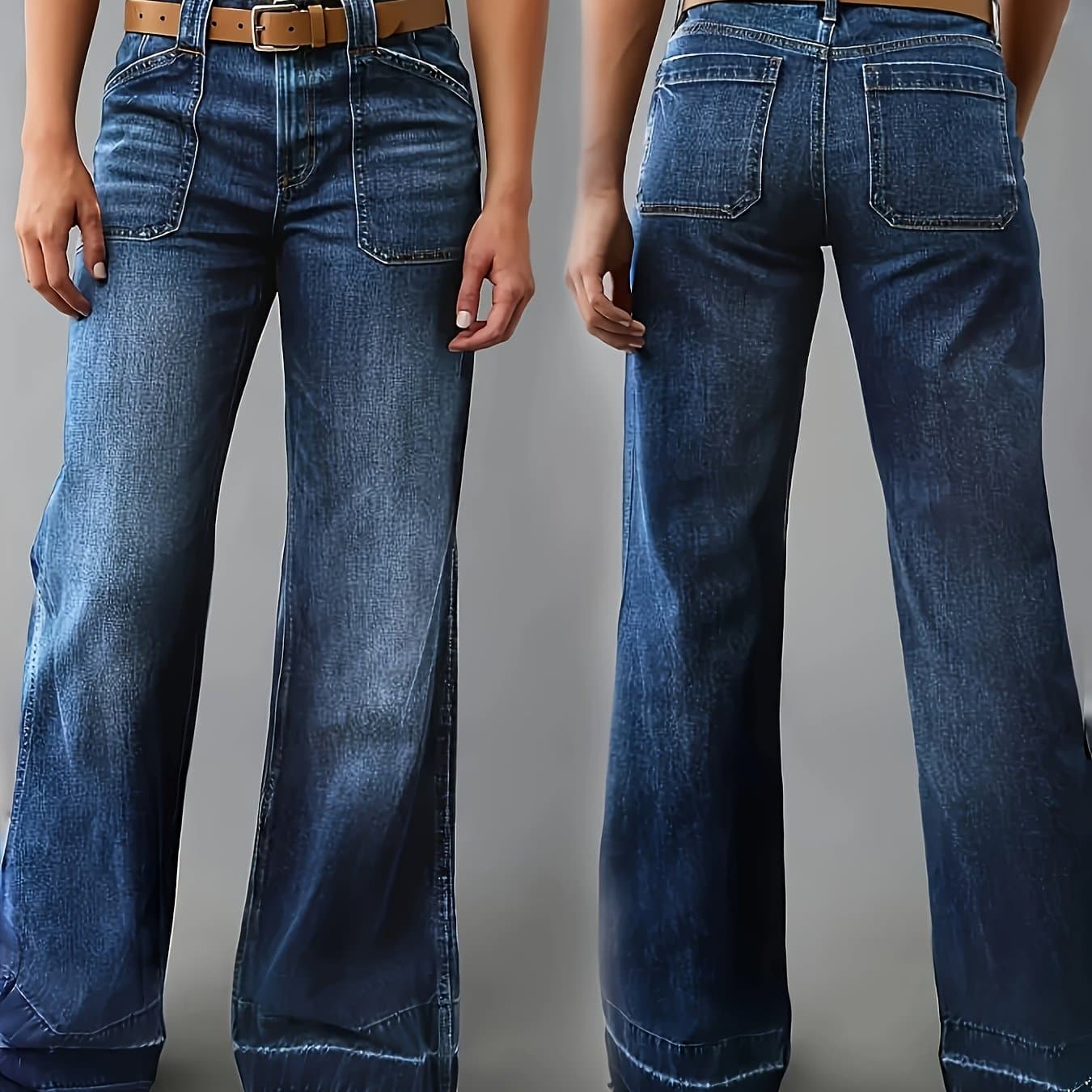 TEMU Women's Plus-size Denim Clothing Curve-enhancing Leg-brushed Hem Straight-leg Trousers
