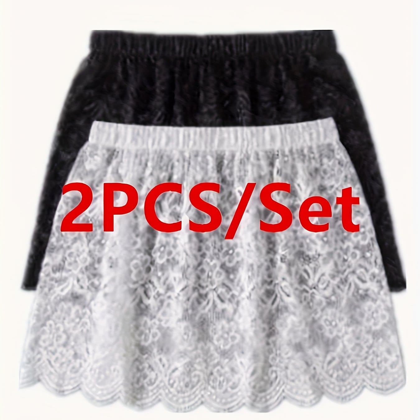 TEMU 2pcs/set Lace Under Skirt, Sweatshirt Layering Inner Layer, -covering Hollow-out Lace Skirt, Small Peplum Sweater, Hem Lace Skirt