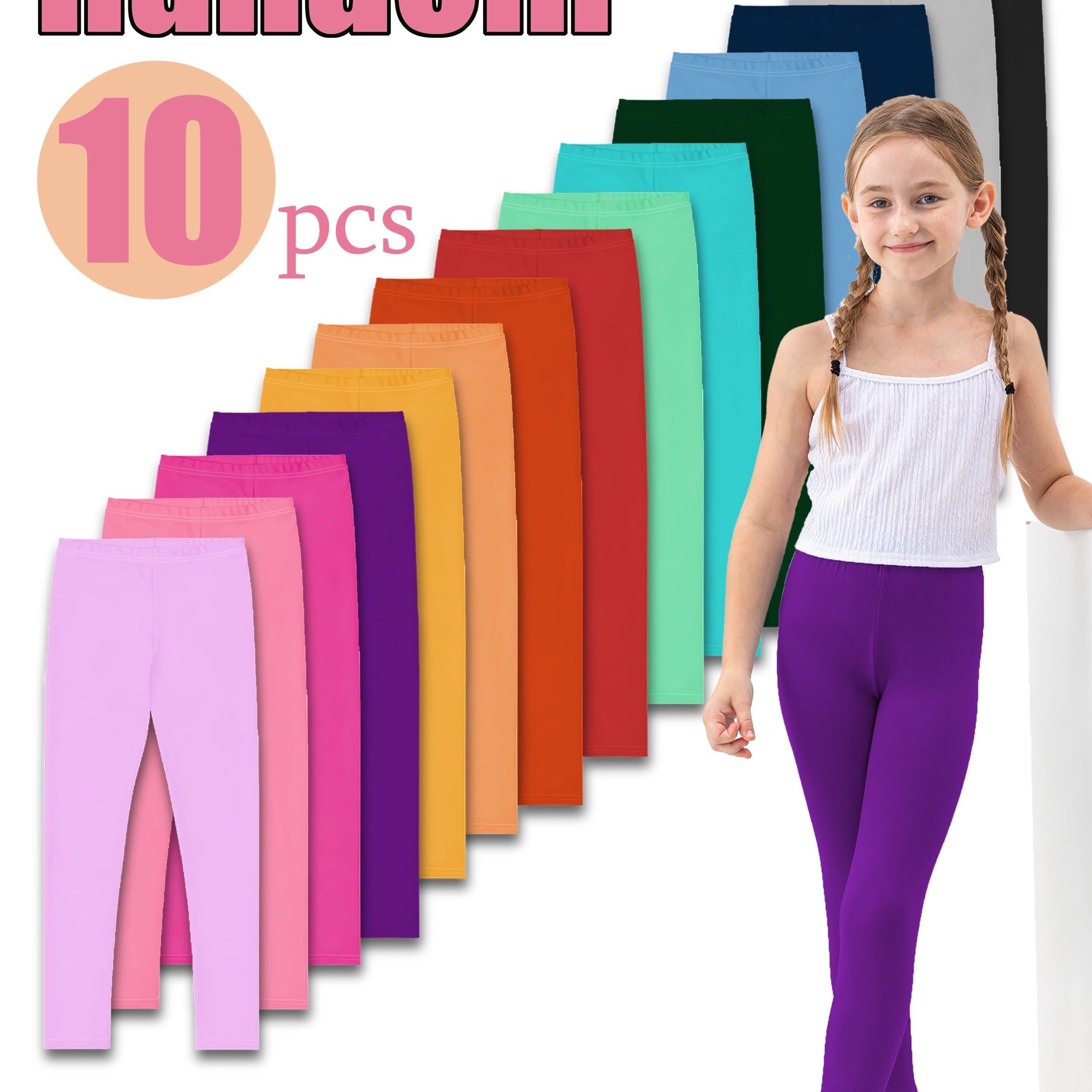 TEMU 10pcs Random Girls' Cropped Leggings - High Stretch Polyester & Spandex Blend, Solid Color, Skinny Fit, Knit Fabric, Dance Pants, Non-high Quality, 92% Polyester 8% Spandex