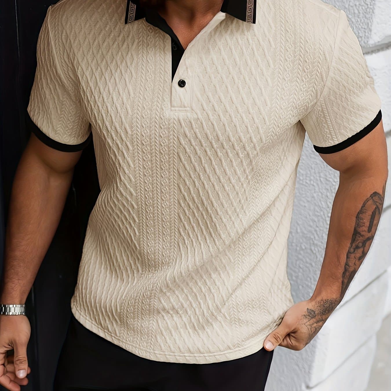 TEMU Men's - Shirts Are Selling Well, Featuring A Jacquard Collar Design, Soft Textured Fabric, Perfect For Outdoor Casual Business, Breathable Shirts, And Golf Shirts