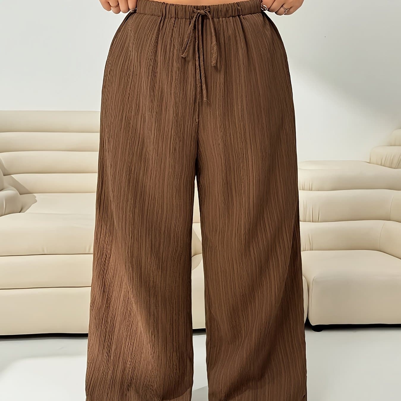 TEMU Plus Size - Plus Size - Plus Size Textured Fabric Casual Trousers