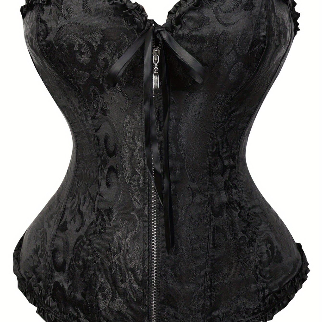 TEMU Women Plus Size Court Style Tight Shaping Bustier Top, Plus Size Jacquard Zipper Lace Up Waist Cincher Strapless Vest Top