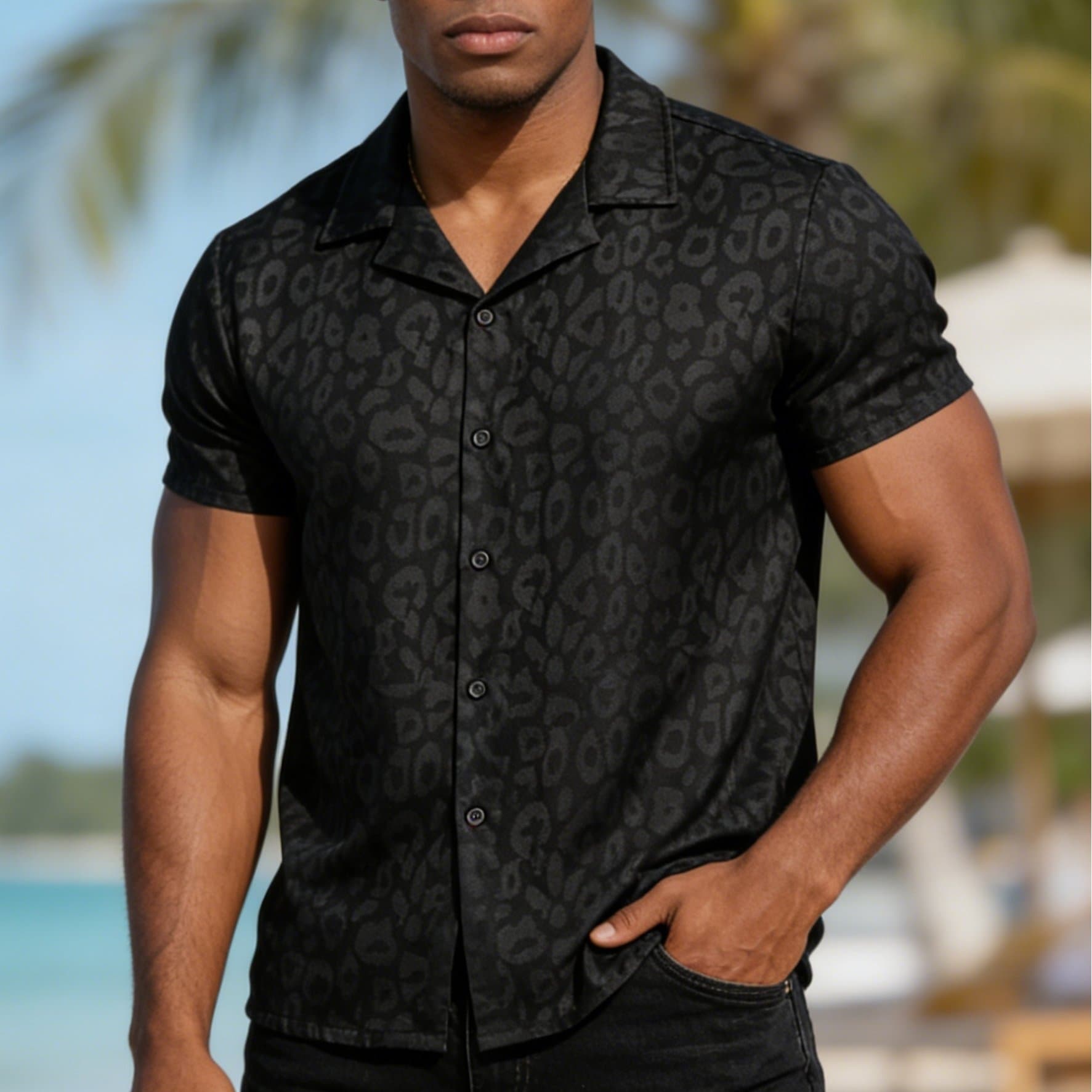 TEMU Men's Short Sleeve Shirt With 3d Printed Dark Leopard Print, Vintage Casual Shirts