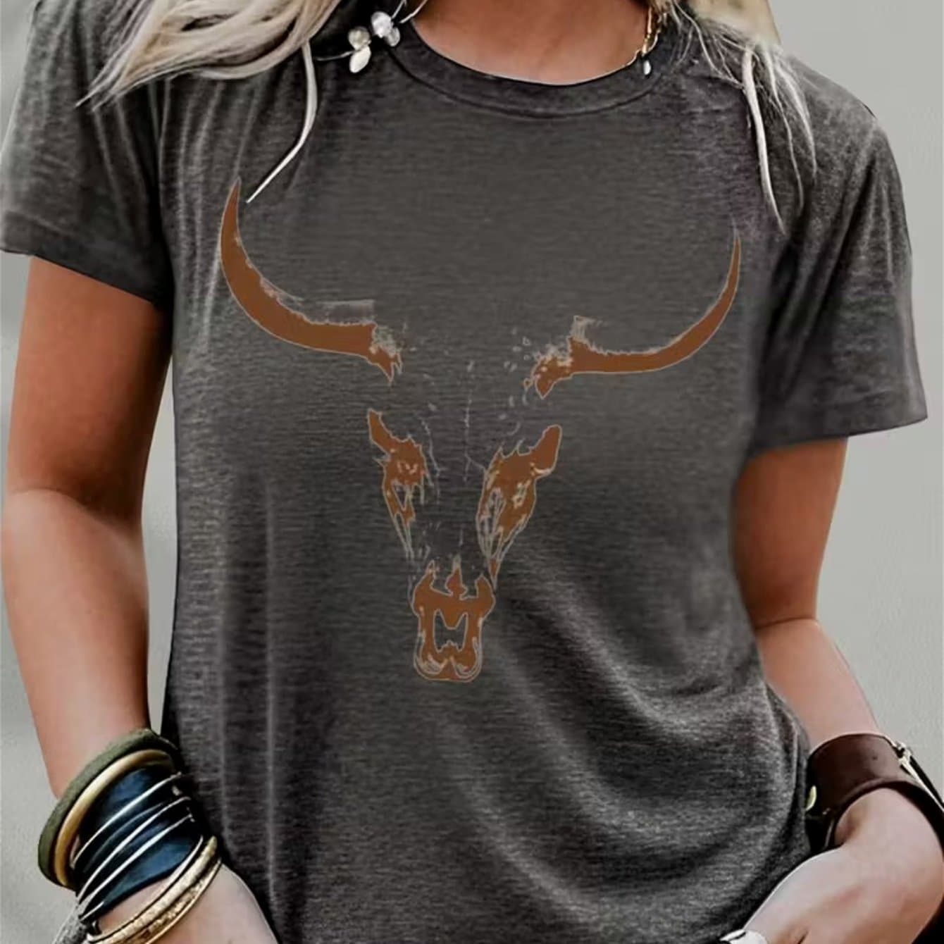 TEMU Crew Neck T-shirt - Fashionable Womens Graphic Print T-shirt - Casual Short Sleeve Crew Neck Top - Lightweight & Breathable For Wardrobe