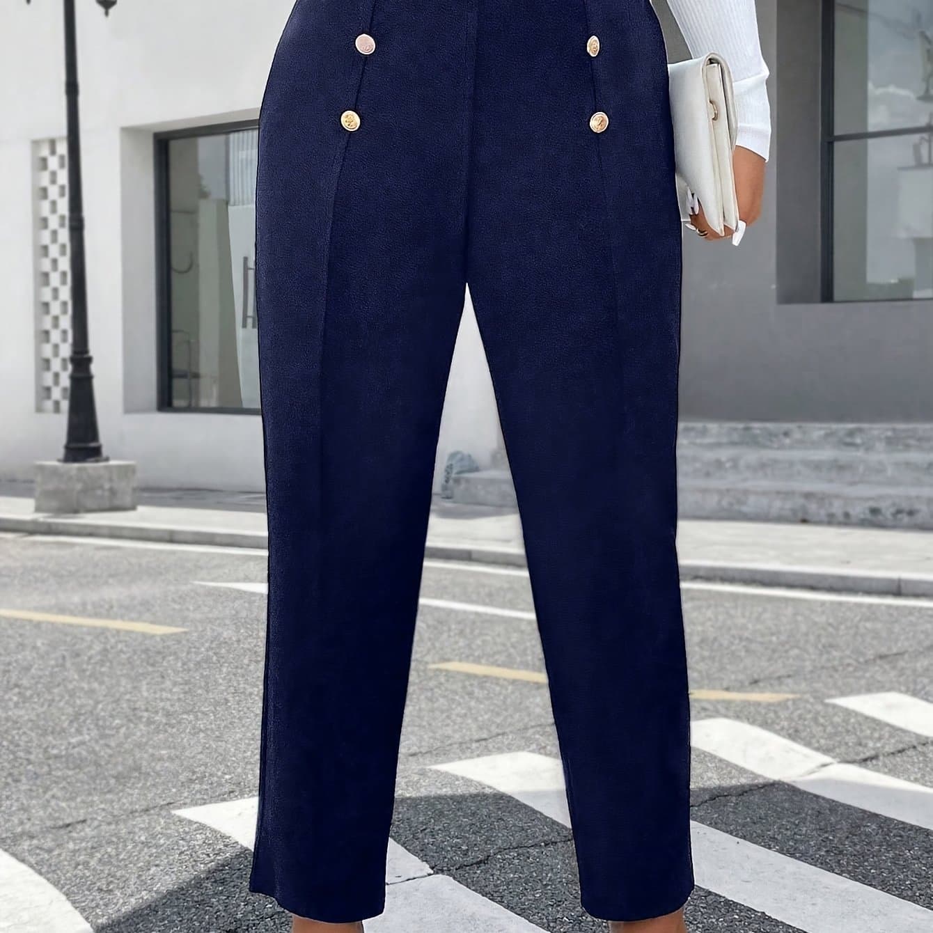 TEMU Plus Size, Plus Size High-waisted Button Casual Simple Long Pants