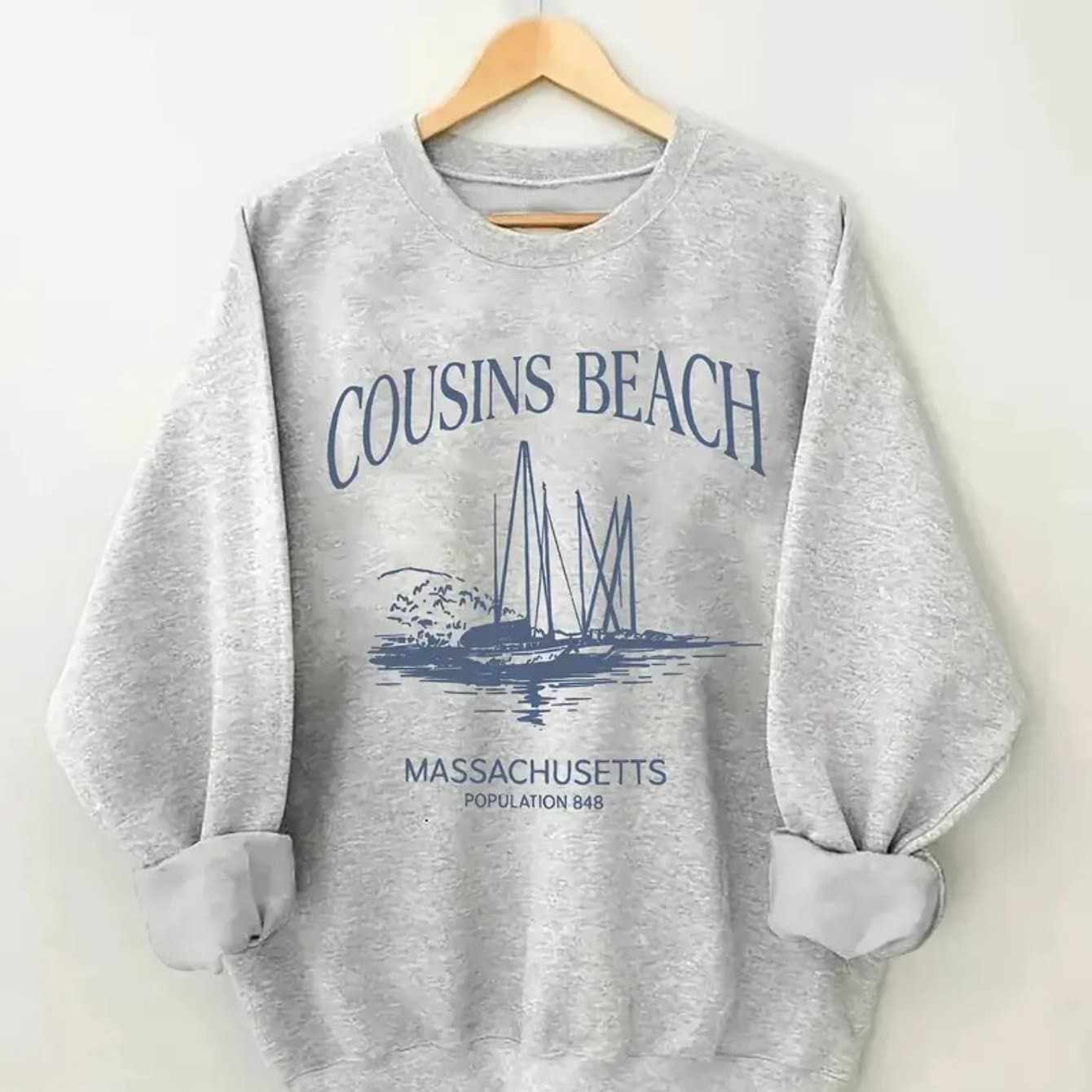 TEMU Women's Fashion Sweatshirt With Blue Letter Print, Soft Fabric, Machine Washable