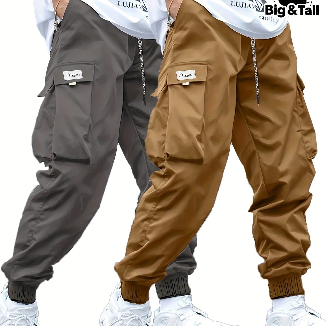 TEMU Plus Size Men's Casual Cargo Pants 2pcs Set