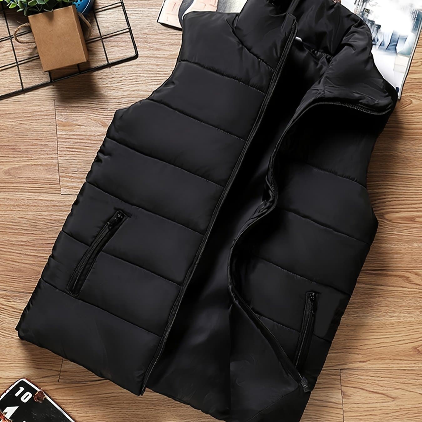 TEMU Men's Vest Suitable For Fall And Winter, Featuring A Collar, Zippered Pockets, Ideal For Casual , Home Use, Daily Activities, Sports, And Keeping Warm. Perfect As A Christmas Gift