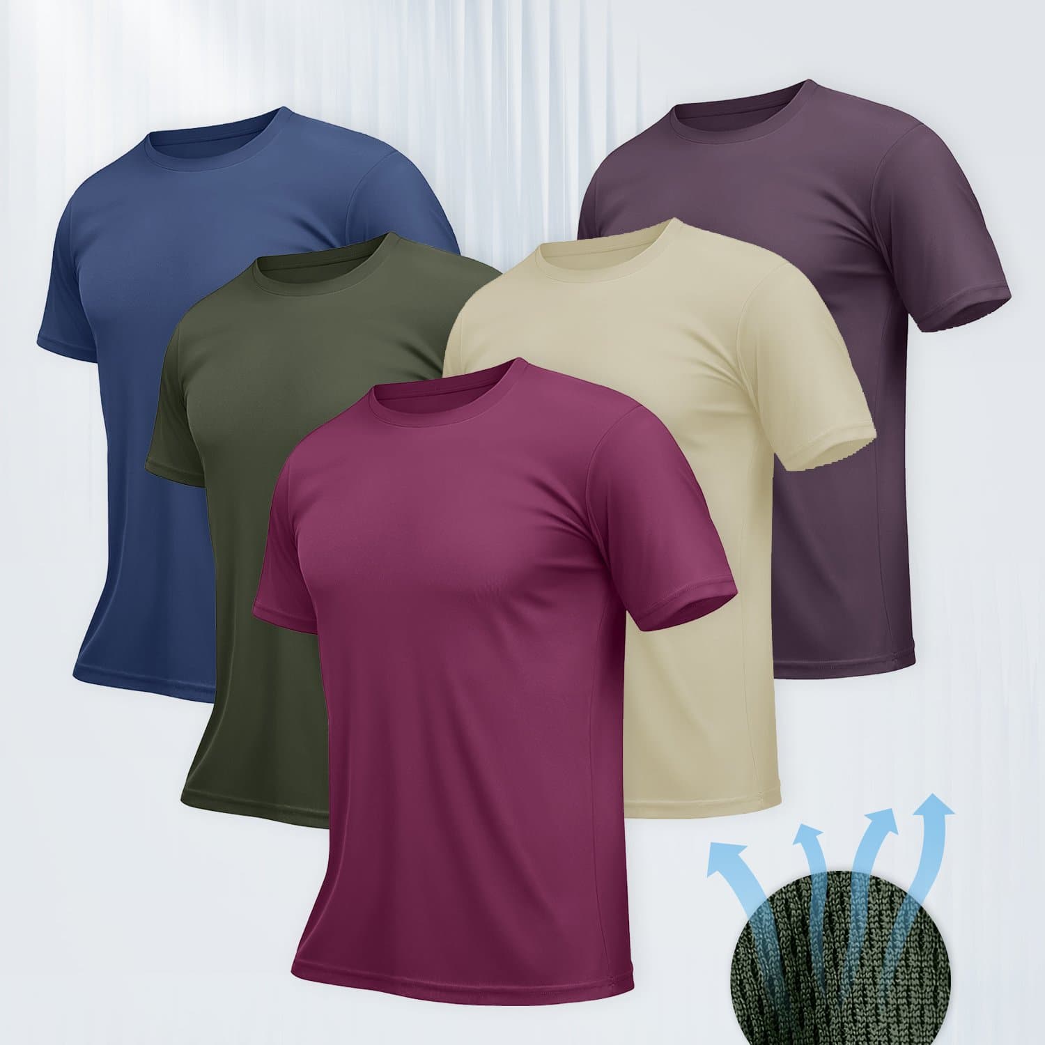 TEMU Set Of 's Quick-dry T-shirts Featuring Neck And Short Sleeves, Made From Lightweight Mesh Breathable And Moisture-wicking, Ideal For Running, Sports, And Fitness Activities. In 5 Colors For A