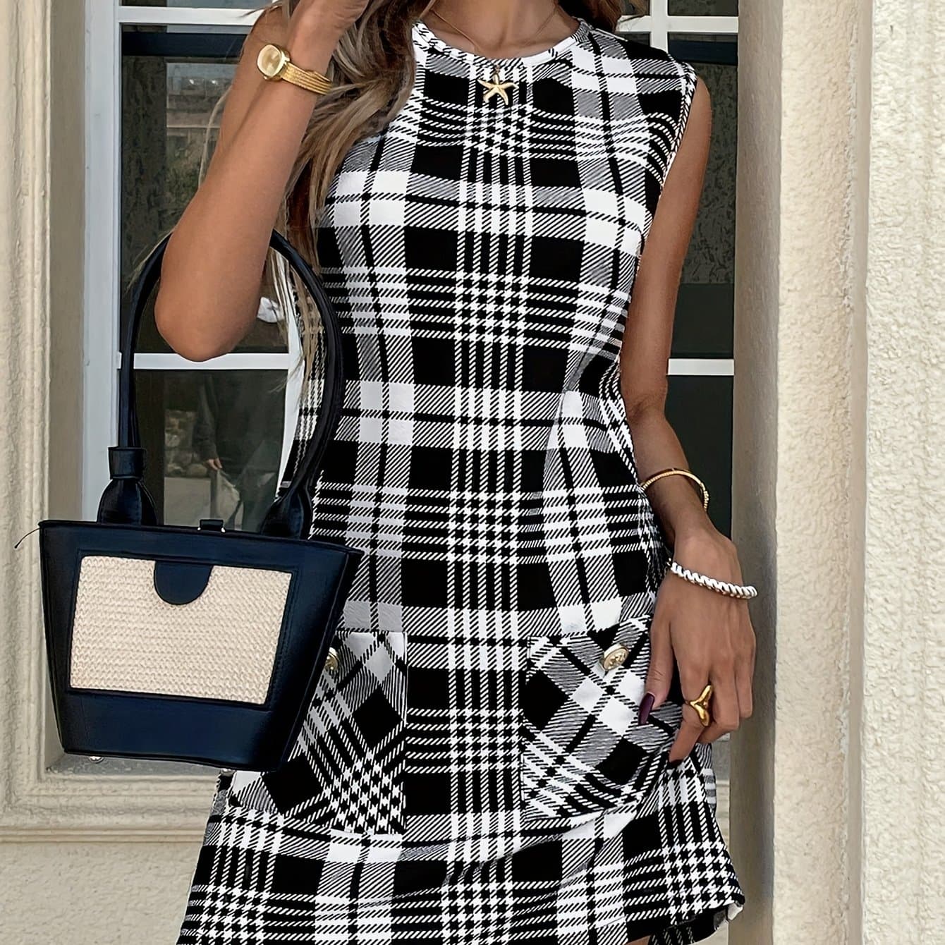 TEMU New Women's Casual Decorative Button A-line Mini Dress
