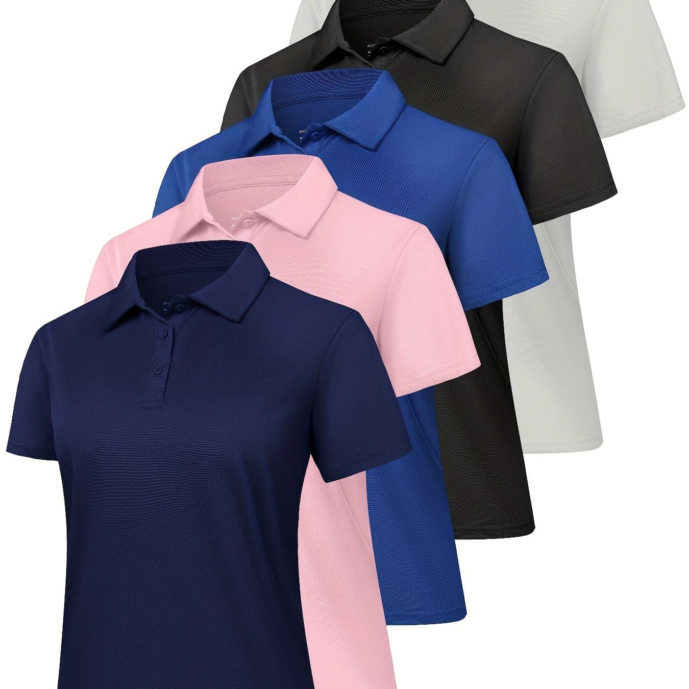 TEMU 5 Women' Color Neck Short Sleeved Shirts, Moisture Wicking S Tops, Collars, Quick Drying For Training