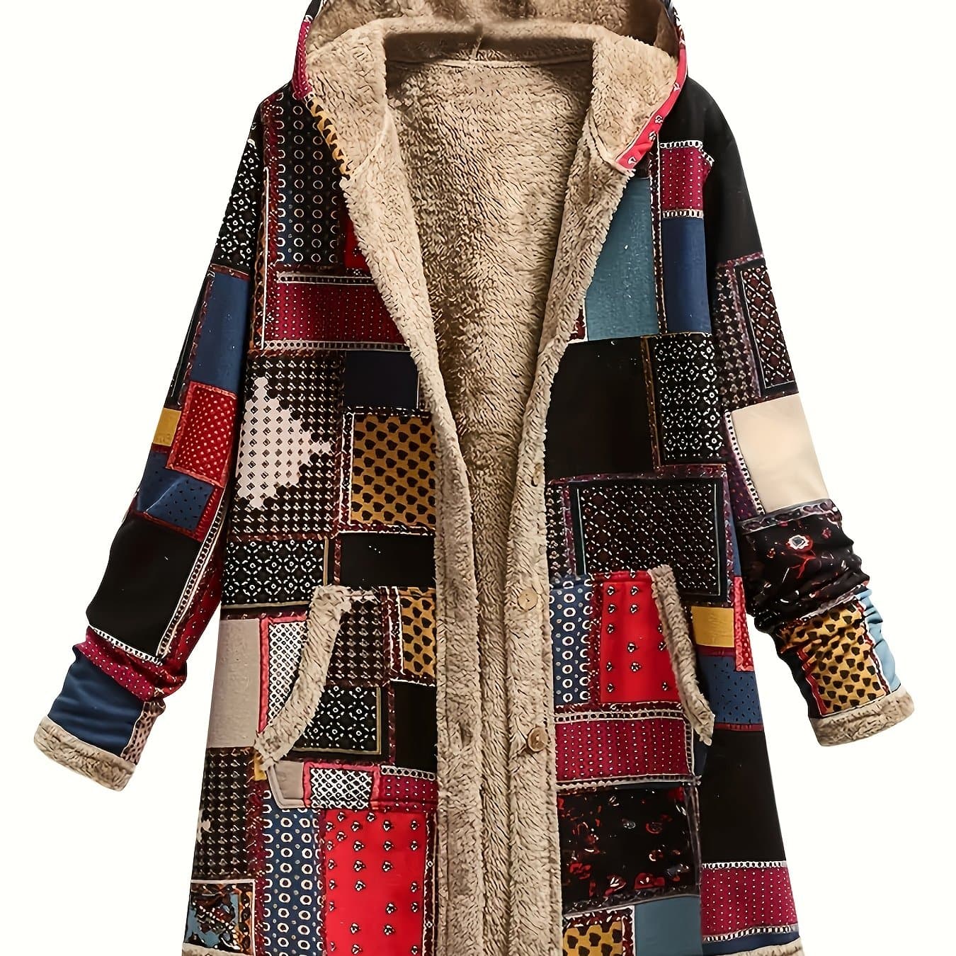 TEMU Women's Jacket, Ladies Plush Printed Hooded Sweatshirt Outerwear, Women's Casual Jacket