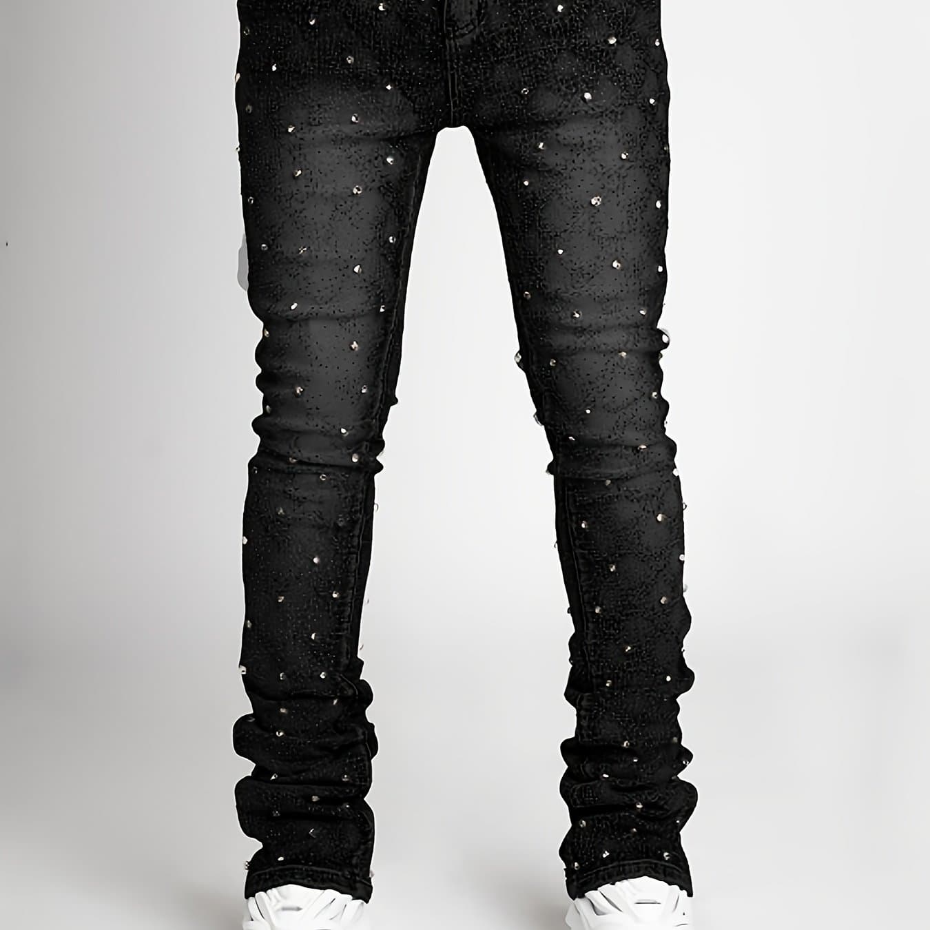 TEMU Skinny Stacked Jeans Mens Straight Leg Jeans Casual Pants Slim Fit Jeans Vintage Grunge Hip Hop Pants