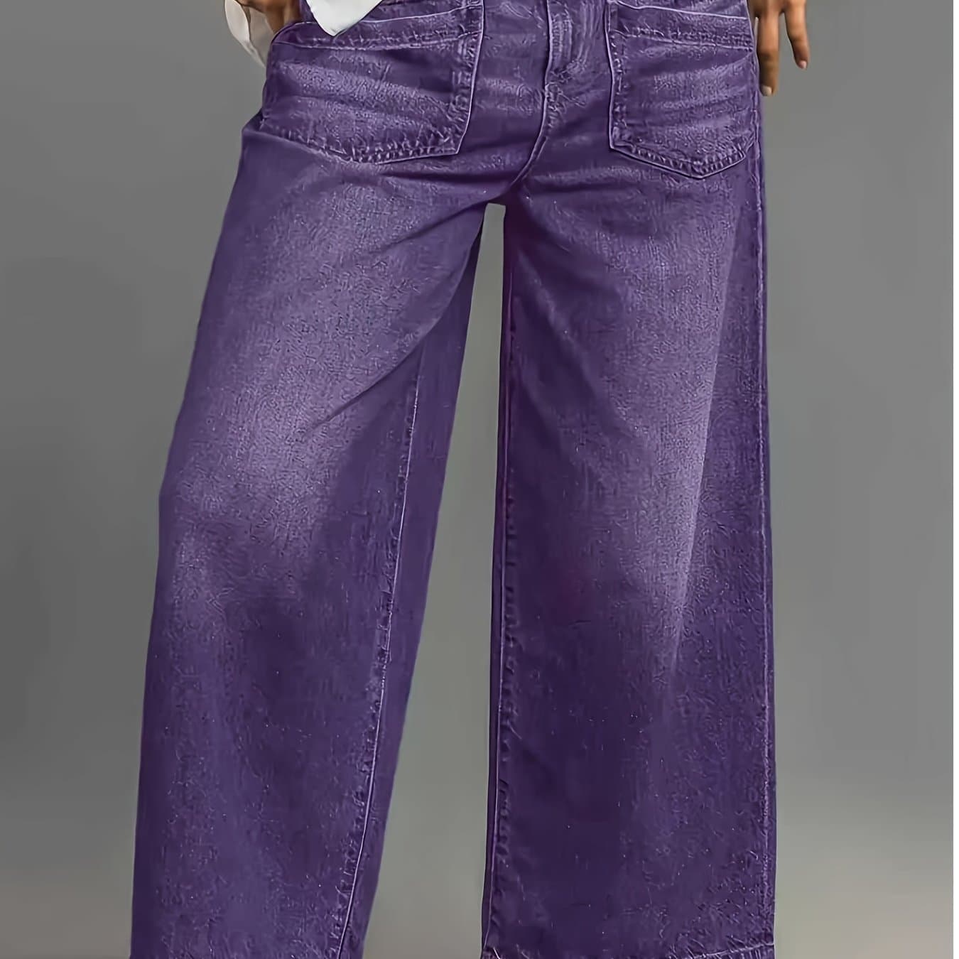 TEMU Denim Wide-leg Trousers For Plus-size Women Featuring A Washed And Vintage Look, Made From Stretch Material, Perfect For Casual Wear And For Styles