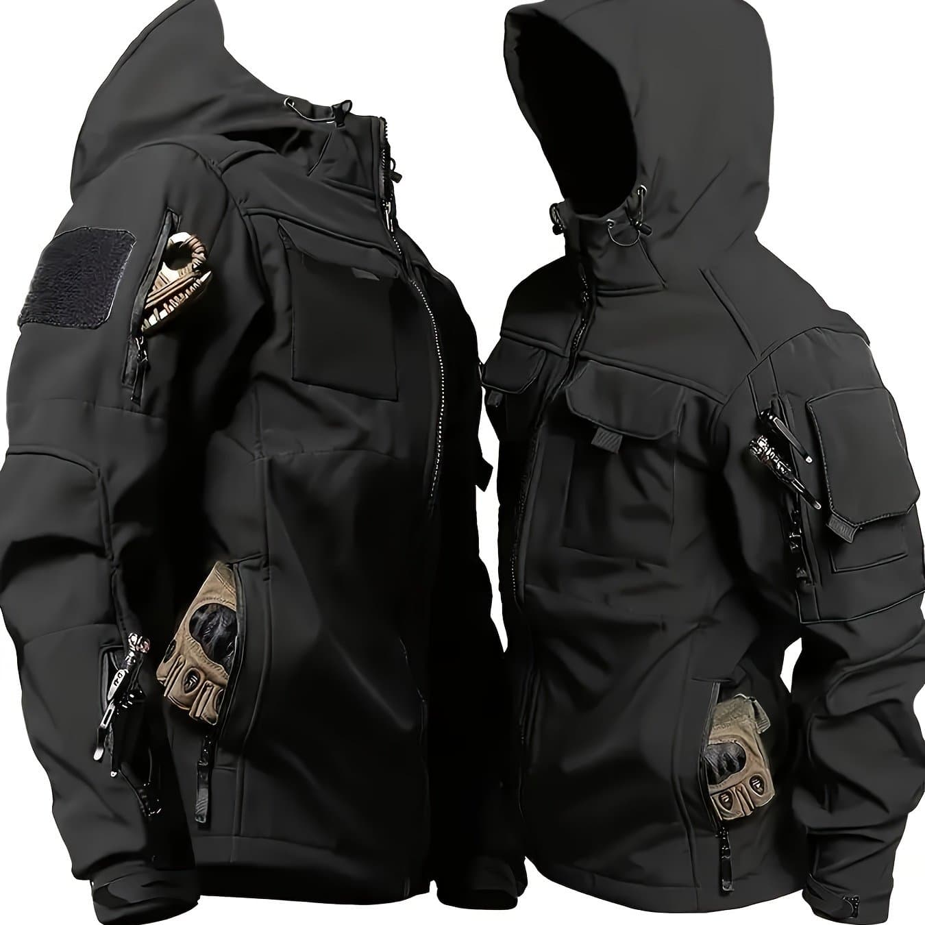TEMU Men's Outdoor Zipper Softshell Jacket With Pockets, Scratch-resistant, Windproof And Warm Hooded Jacket, Suitable For Spring Cycling And Seaside Outdoor Activities