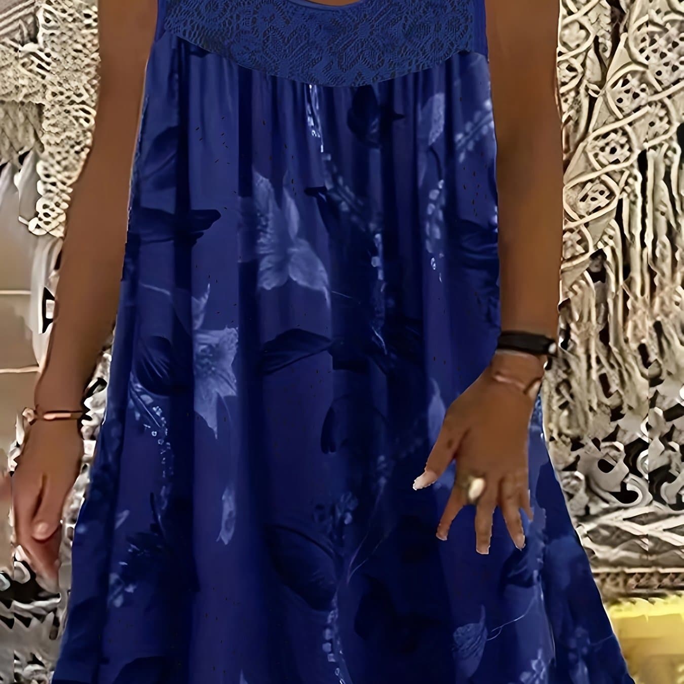 TEMU Plus Size, Women' Plus Size Sleeveless Maxi Dress With Round Neck - Loose -line Dress Suitable For Weddings, Parties & Daily Wear, Chest Wrinkle Accent - Machine Washable Casual Elegant Dress