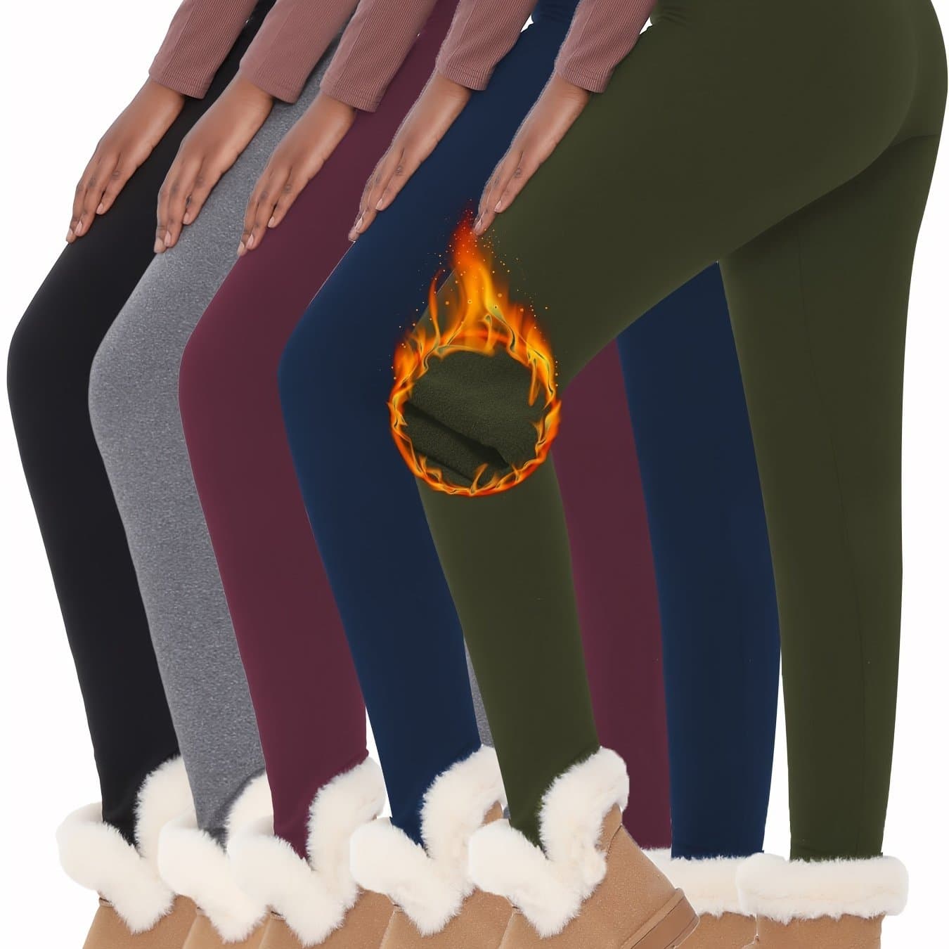 TEMU 5-pack Women' Thick Thermal Fleece-lined High Waisted Yoga Pants - Winter Warm Workout Tights Suitable For Yoga, Gym, Skiing & Daily Wear