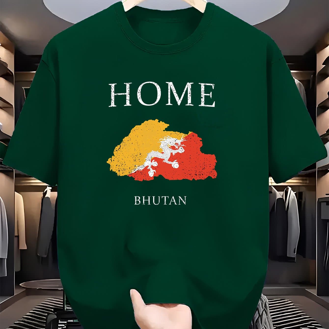 TEMU Men's Summer Fashion Versatile Home Bhutan Dragon Letter Print Round Neck T-shirt