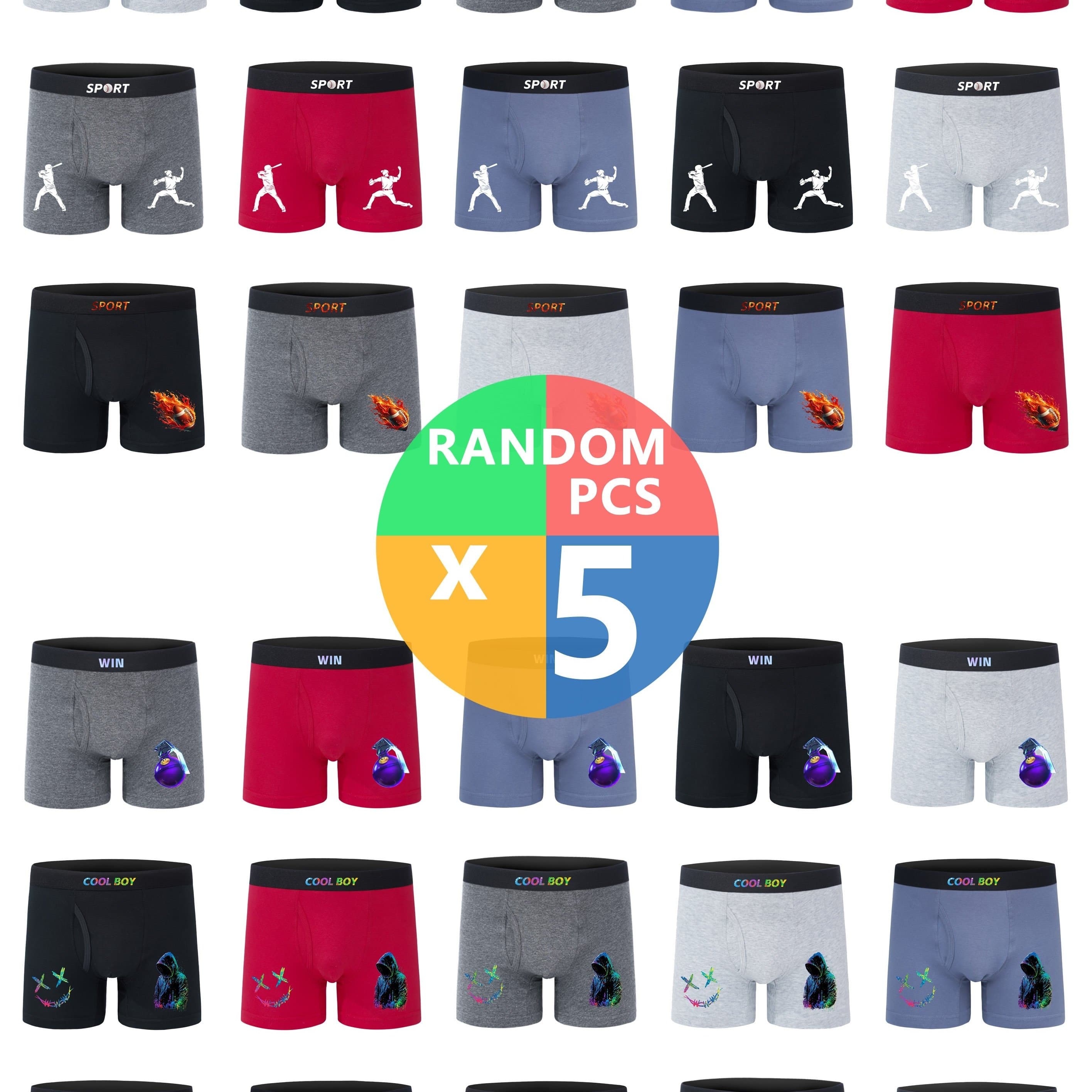 TEMU Random Cartoon Print Cotton Boys Underwear Shorts With A Half-open Fly, Soft And Breathable Skin-friendly, Featuring High , Suitable For Everyday Wear For Boys.