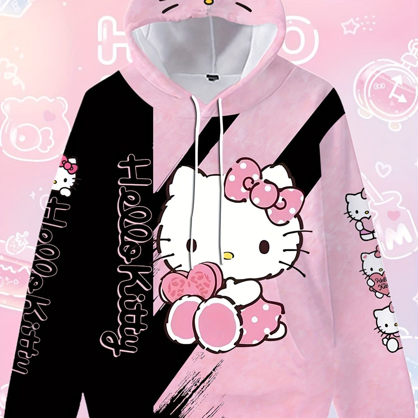 TEMU Hello Kitty Printed Women's Sweatshirt - A Comfortable, Casual Everydaysweatshirt, Perfect For Fall And Winter Wear. Machine Washable, , Breathable Material, Stylish, And Cute.