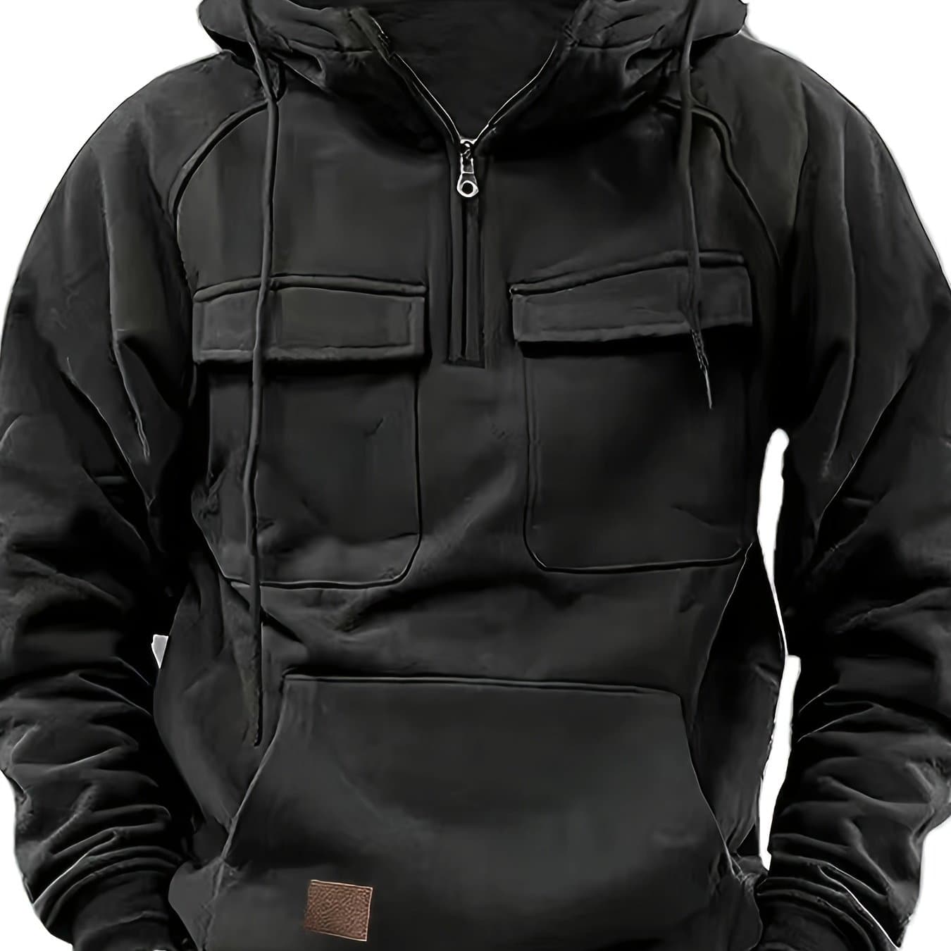 TEMU Men's Hoodie Sweater With A Zipper And Multiple Pockets, Ideal For Spring And Autumn. A Gift Activities And Sports, Plus Size