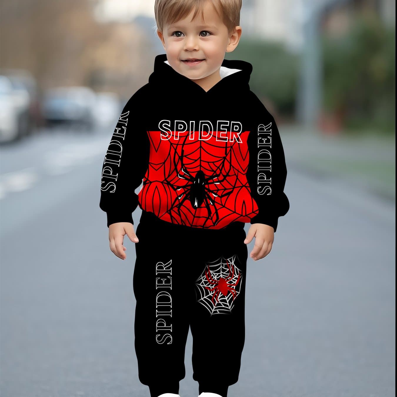 TEMU 2025 Of Spider Children's Outfit Set For Boys Featuring Design, Perfect For Outdoor Sports And Casual , Includes Hooded Sweatshirt And 2pcs Set