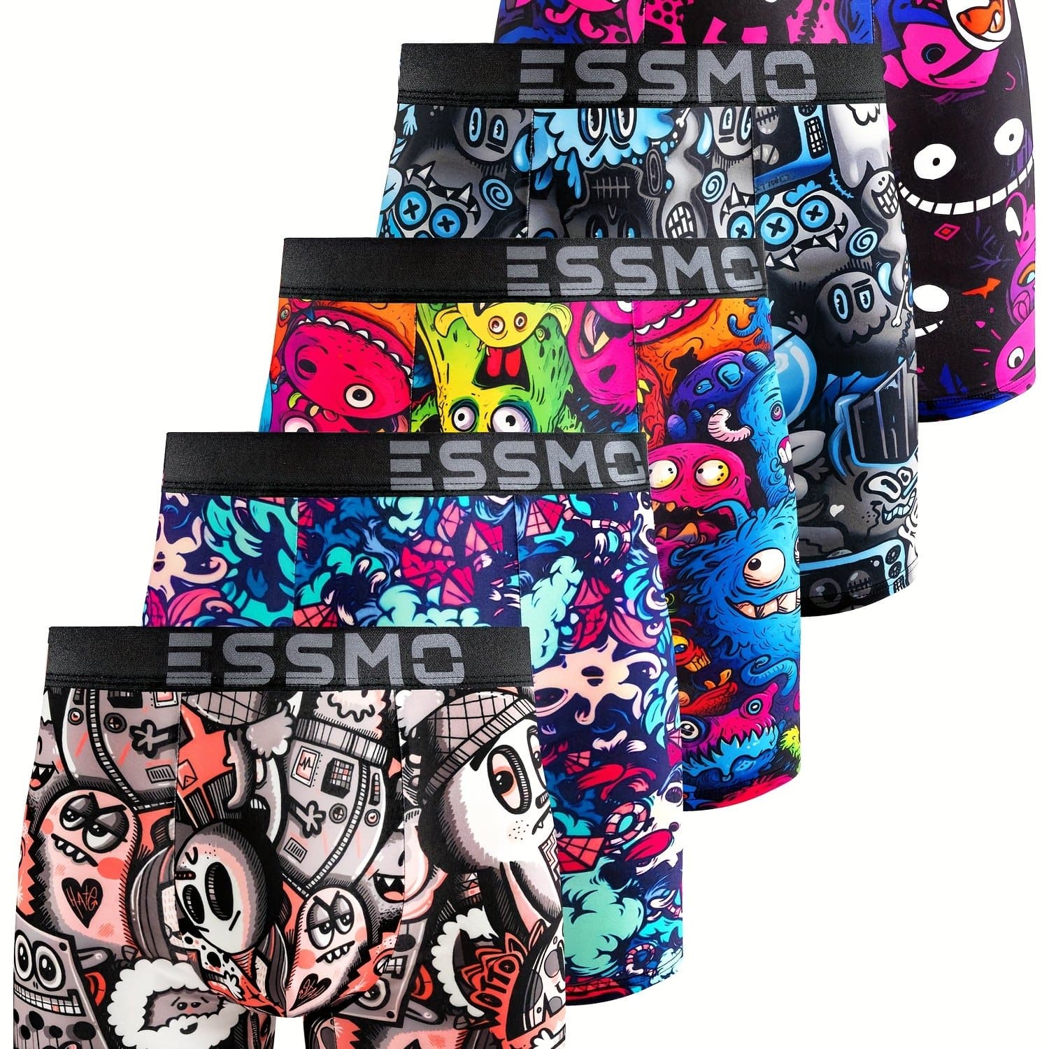 TEMU 5pcs Men's Long Boxer Briefs | Medium Stretch Fabric With Random Print Pattern