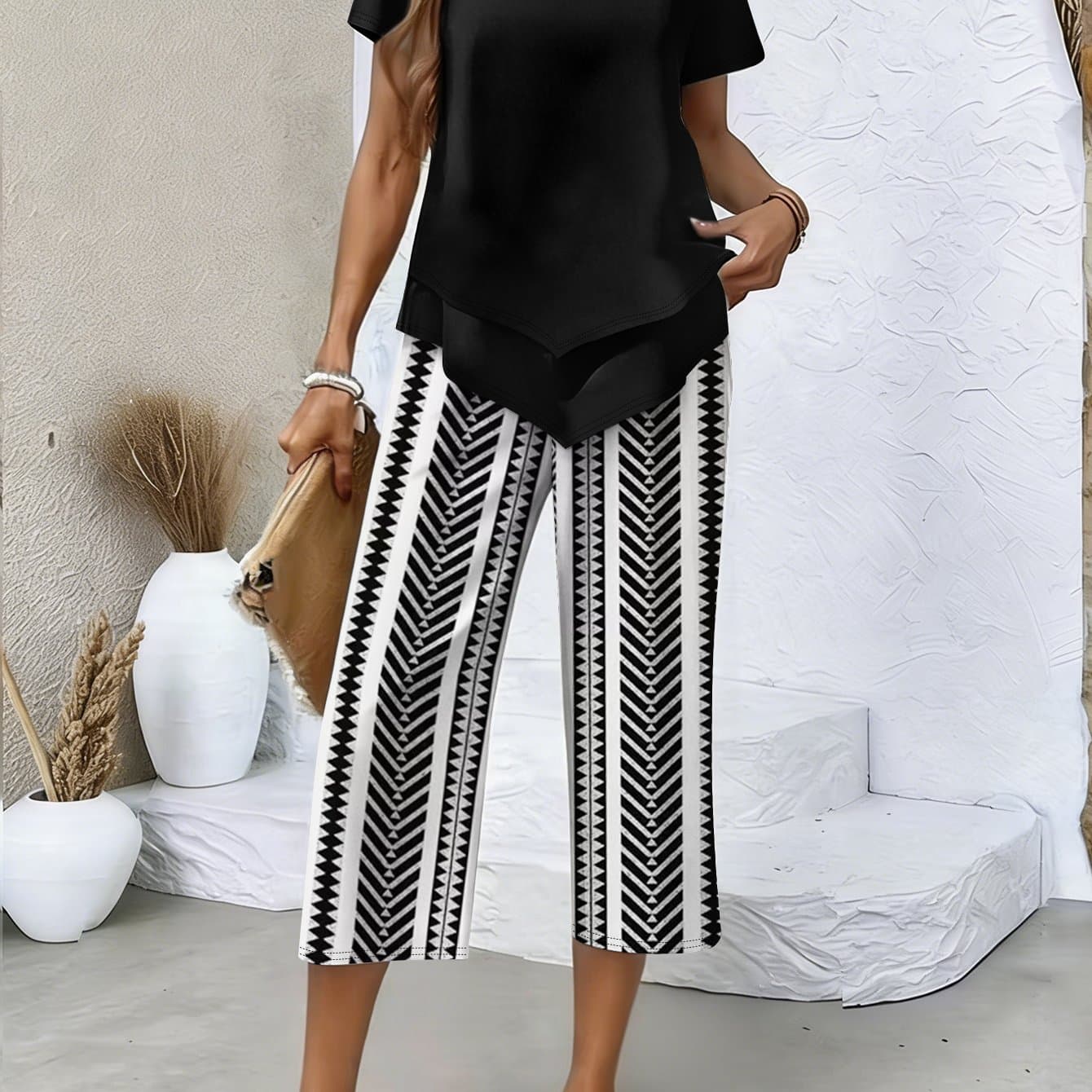 TEMU 2pcs Set: Women's T-shirt And Pants Casual And Comfortable Ensemble With An Elegant Style, Perfect For Vacations And Spring/summer Wear
