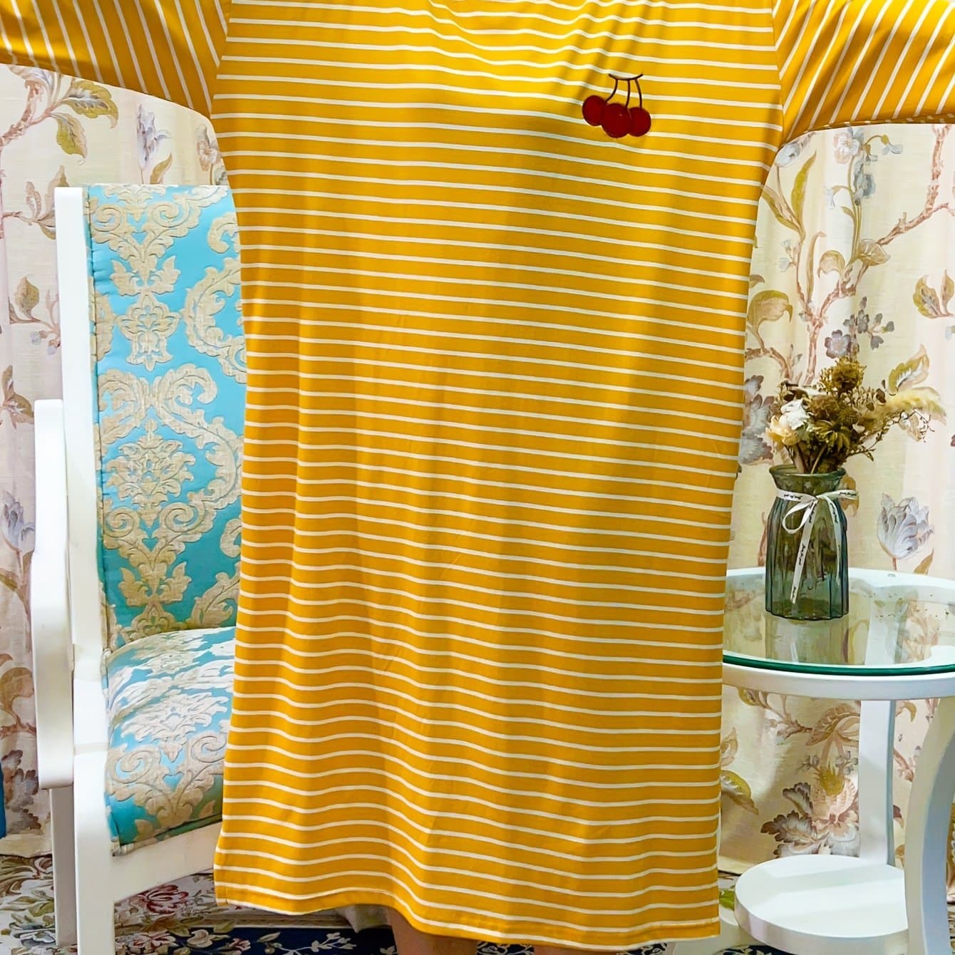 TEMU Comfortable Casual Striped Dress Nightgown Round Neck Pullover Spring Autumn Loose Fit Long Sleeve Adult Women's Sleepwear Women's Home Robe