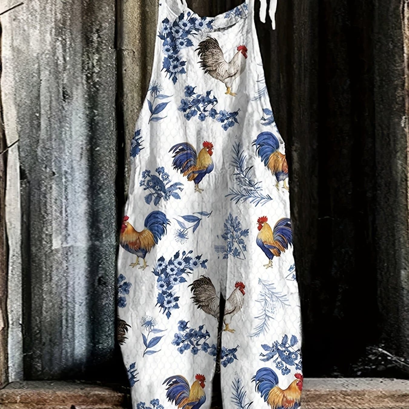 TEMU Women's Spring/summer New Large Rooster Print Pattern Loose Casual Overalls, Women
