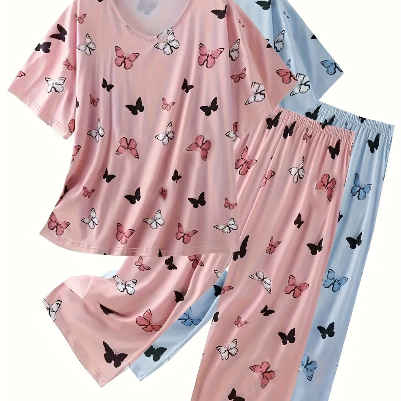 TEMU Plus-size Print Short Sleeve Capri Pants 2pcs Set