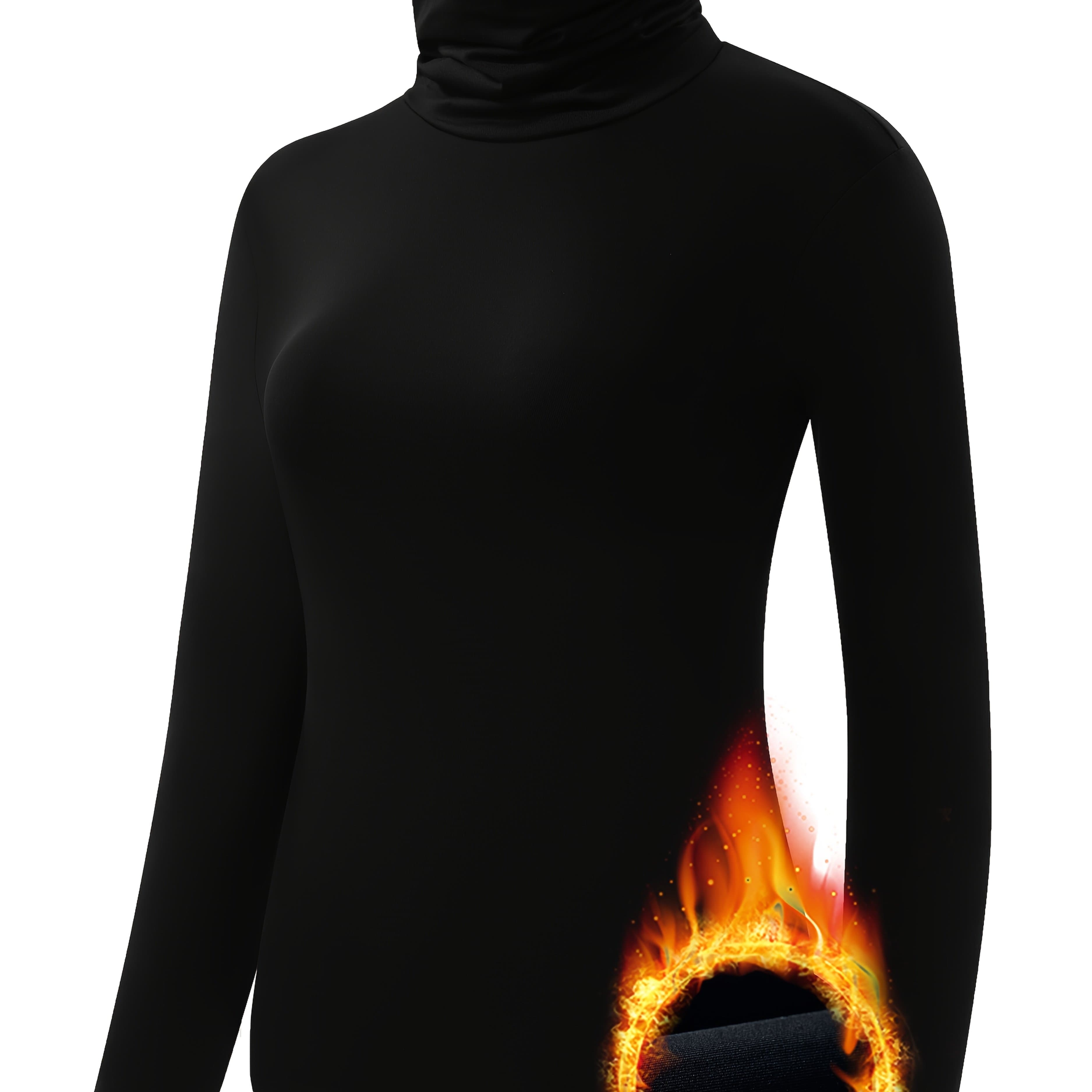 TEMU Women's Warm Long Sleeve High Neck Top, Basic Warm And Comfortable Layered T-shirt, Solid Color , Warm Clothing