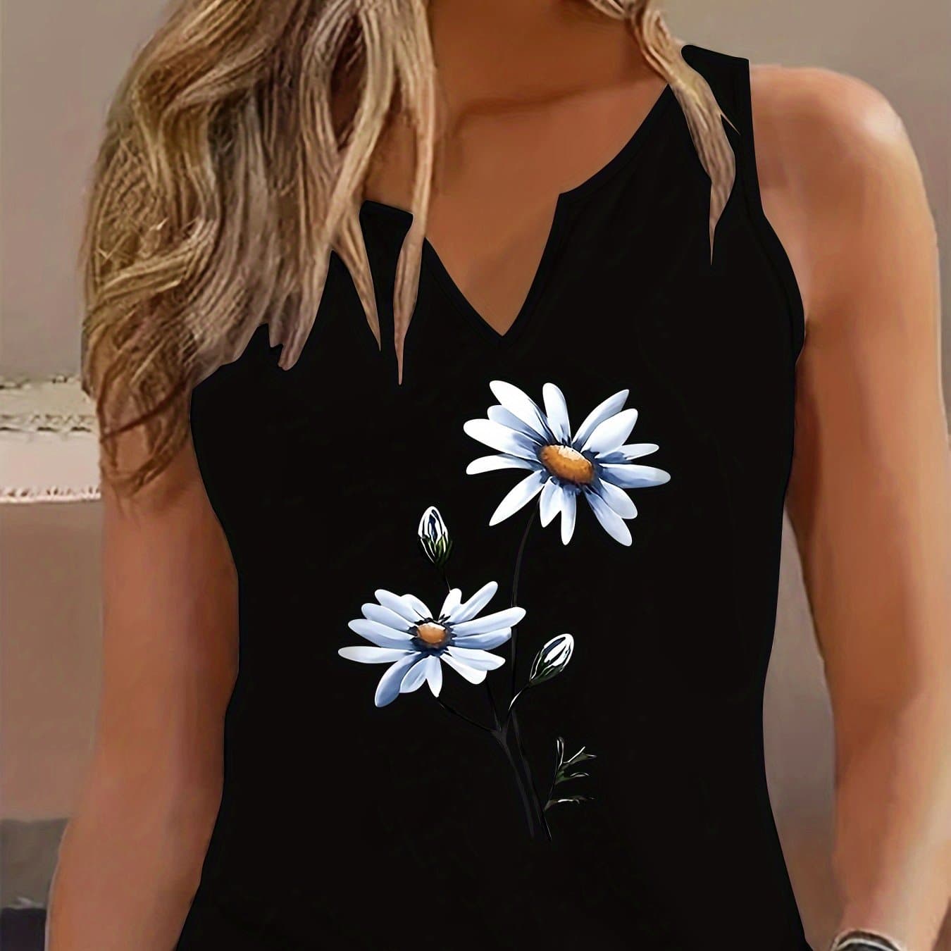 TEMU Letter Print Tank Top, Sleeveless V Neck Casual Top For Summer And Spring, Women's Clothing thumbnail 2