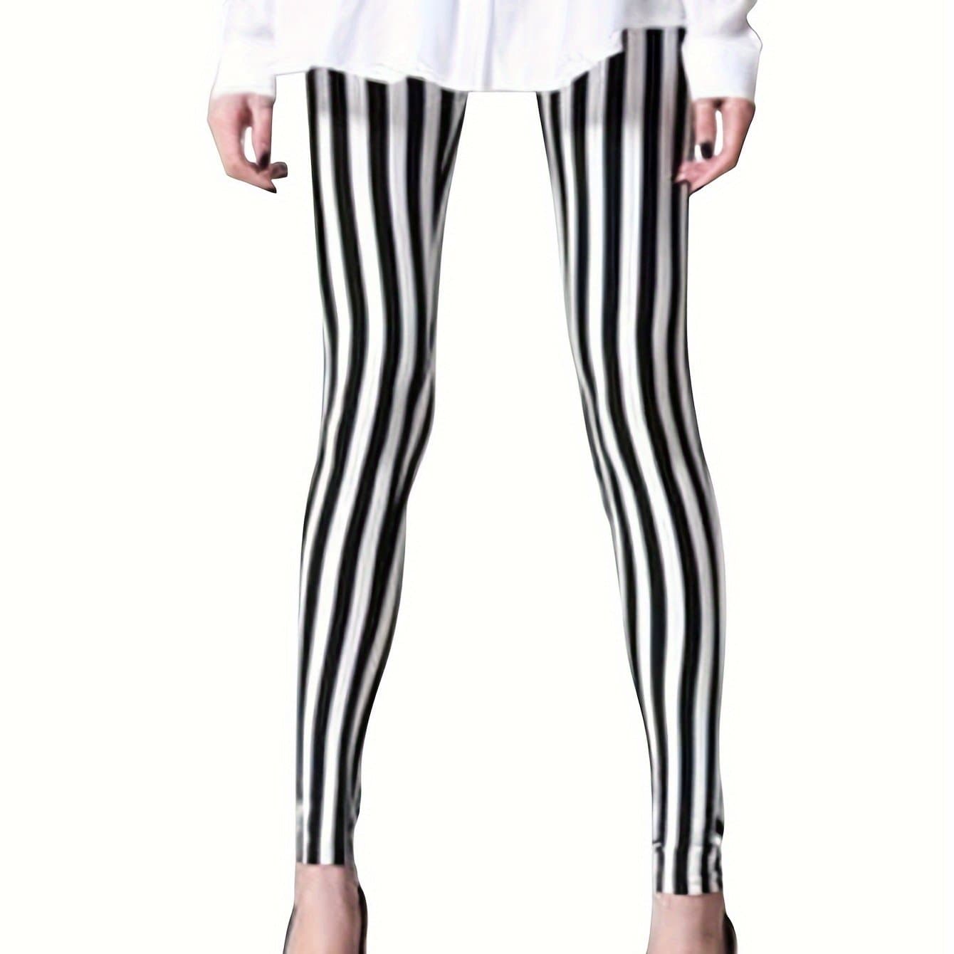 TEMU Women' White Striped Ankle Length Stretchy Legging Pants