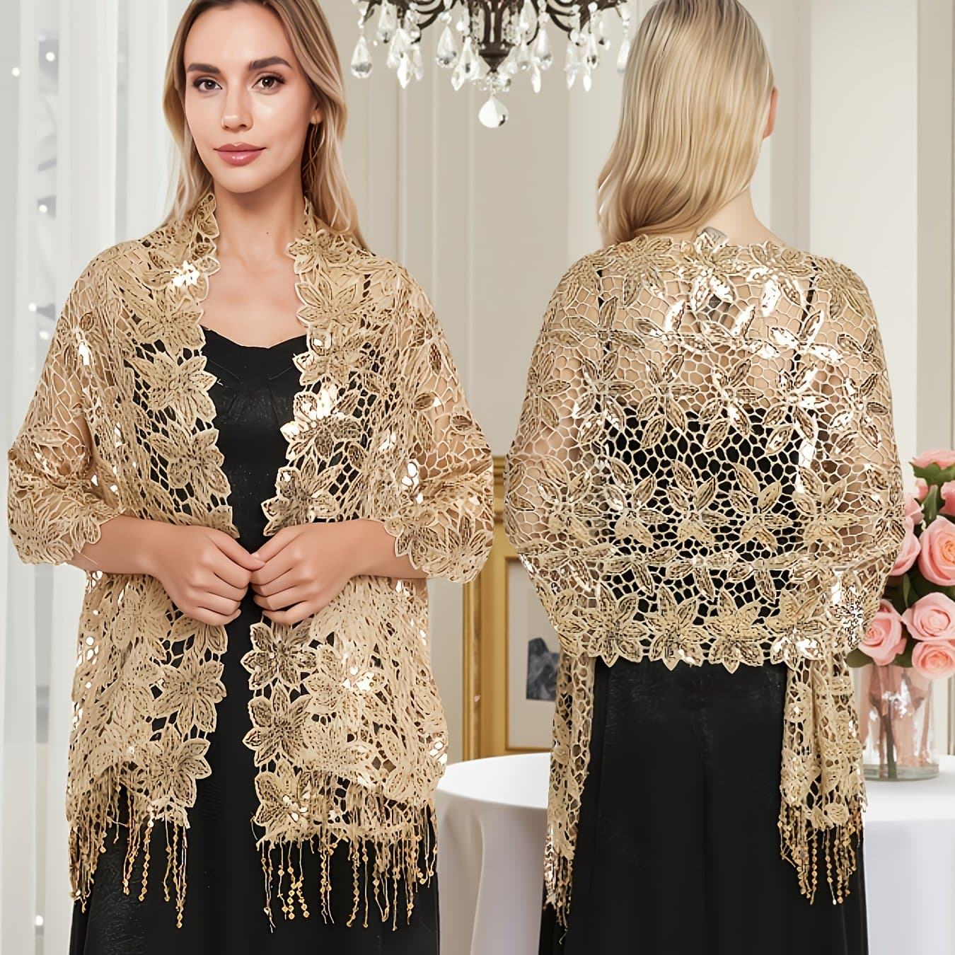 TEMU Plus Size - Plus Size - Spring And Summer Gathering Wedding Luxury Handmade Sequin Production 1920s Vintage Women's Dress Shawl