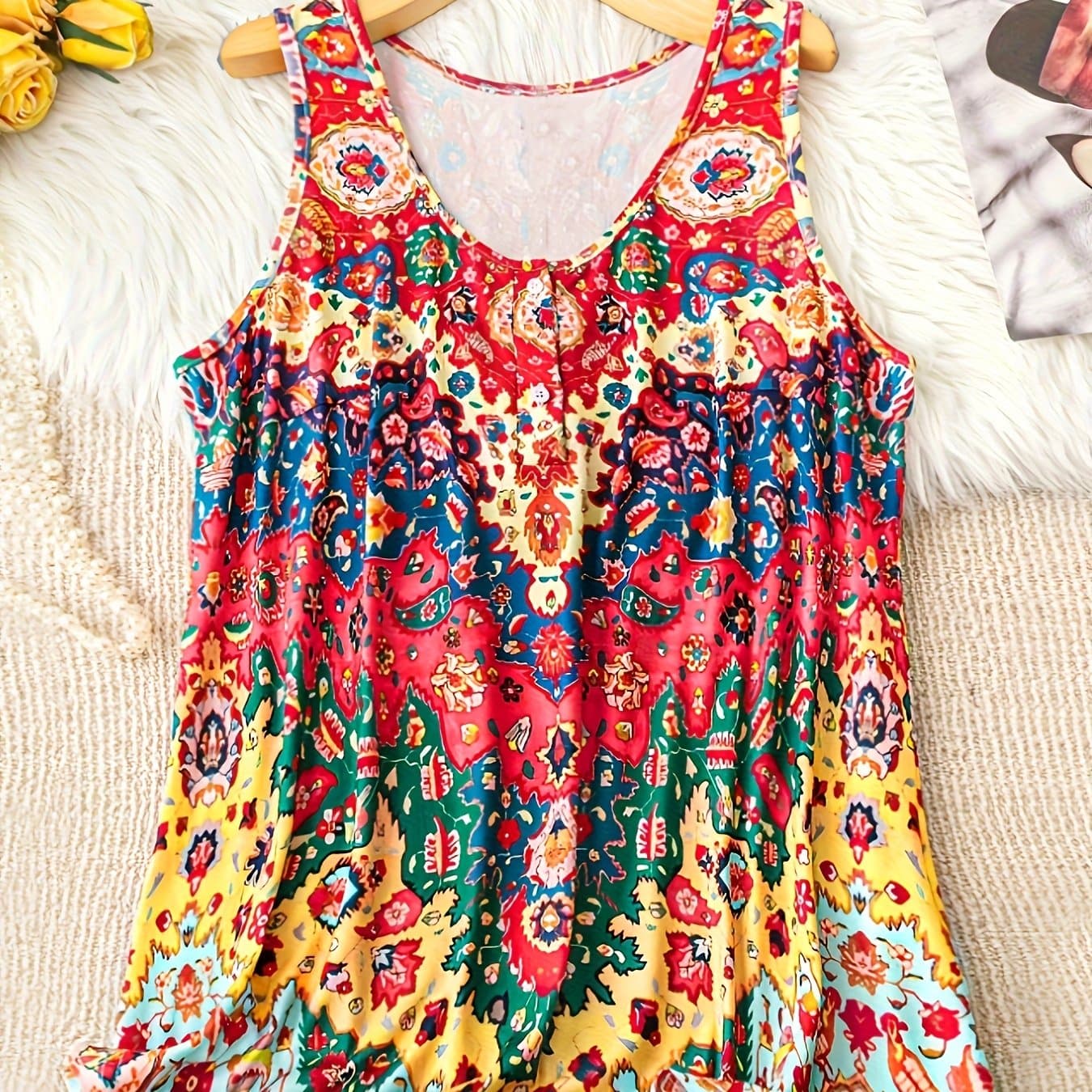 TEMU Plus Size Women's V-neck Printed Tank Top