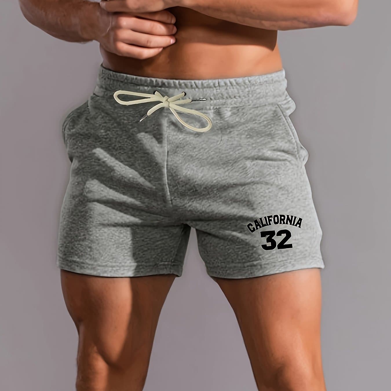 TEMU Men's Casual Athletic Shorts - Breathable Polyester, Drawstring Waist With Pockets, Machine Washable - Perfect For Outdoor Activities