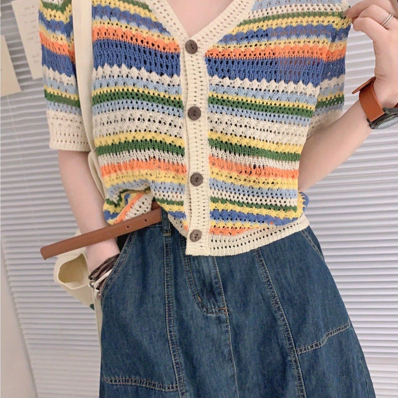 TEMU Women's Elegant Short-sleeve Button-front Cardigan Sweater - Lightweight Blouse For Spring/autumn, Solid Color ( Options) | Open Collar & Button Closure, Casual To Dressy Wear |
