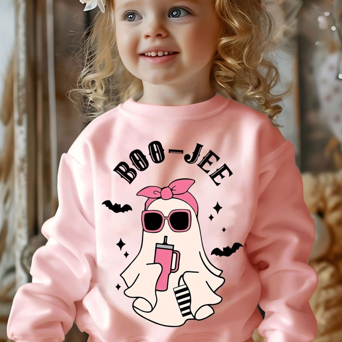 TEMU Halloween Girls' Stylish Cartoon Print Long-sleeve Sweatshirt