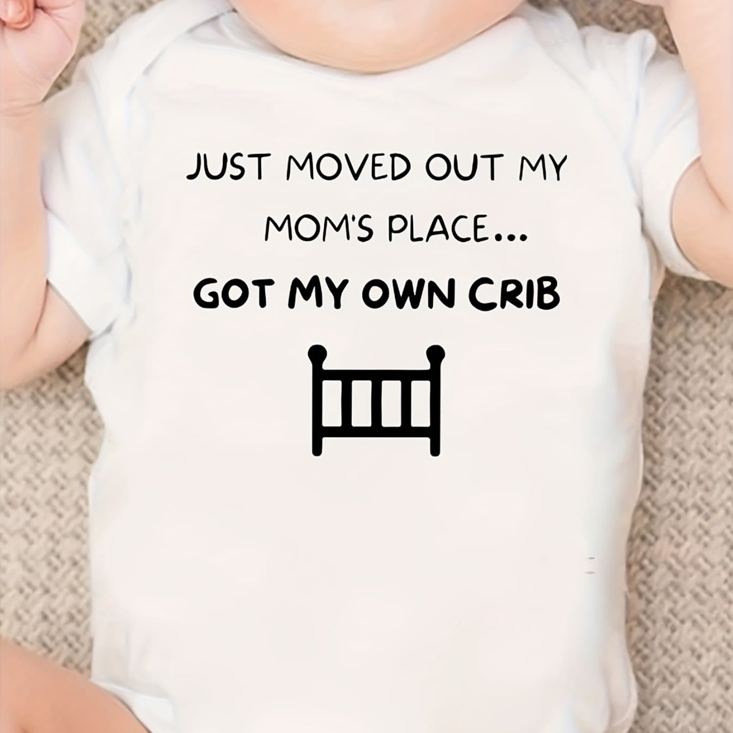 TEMU 100% Baby Jumpsuit Just House. Letter Printed Comfortable And Versatile Round Neck Jumpsuit, For Outdoor