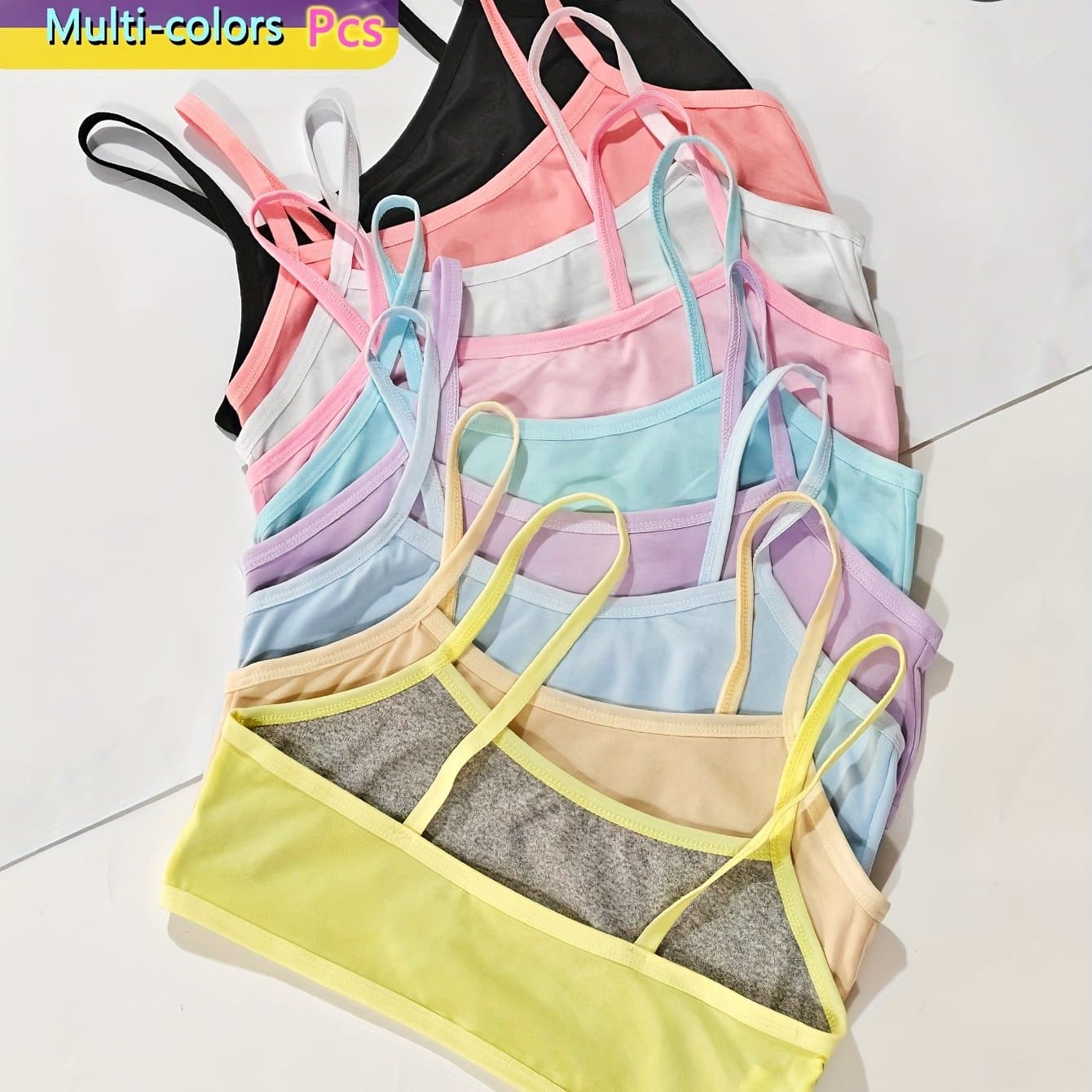 TEMU Random 5pcs Set, Soft Cute Athletic Style Solid Short Tank Top For Girls, Random Assorted Multicolor,