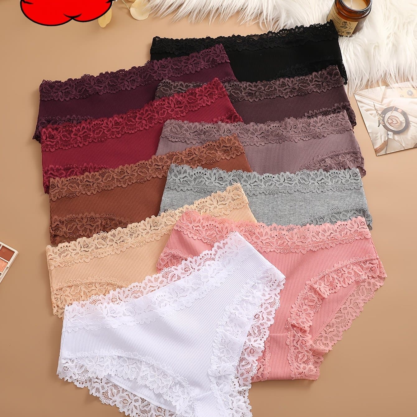 TEMU 10pcs Lace Lace Solid Color Underwear, Fashionable, Elegant, Comfortable, Breathable And Underwear, Suitable For Daily Commuting, Women's Underwear And Underwear