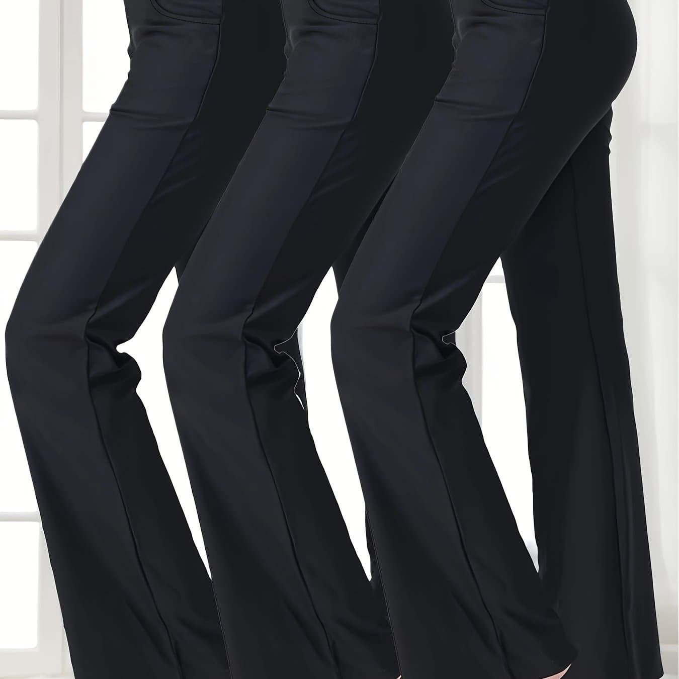 TEMU 3pcs Set European And High Waist High Pocket Slim Fit Running Dance Training Yoga Pants Wide Leg Pants