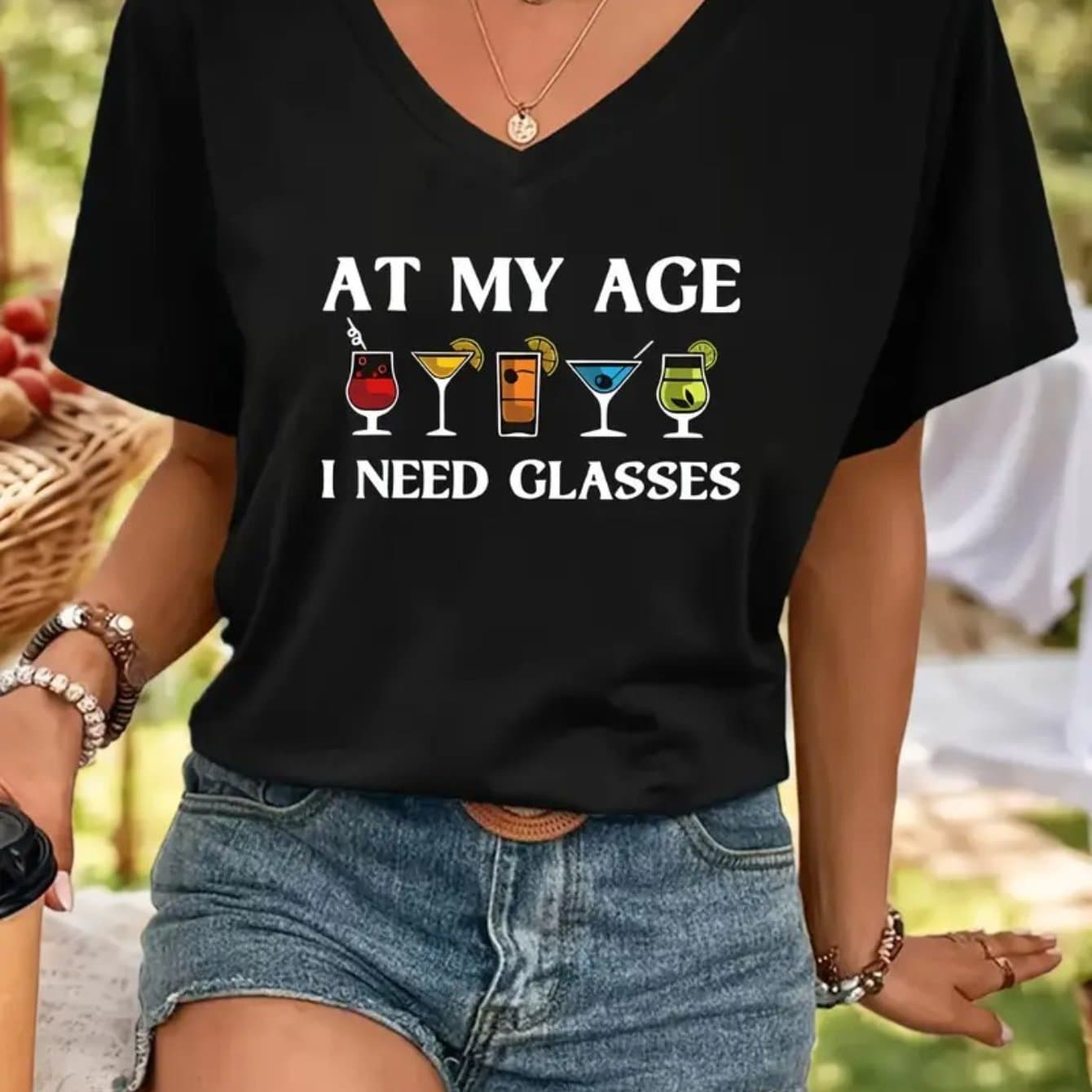 TEMU For , Casual Short Sleeve Print V Neck T-shirt, Women's Clothing