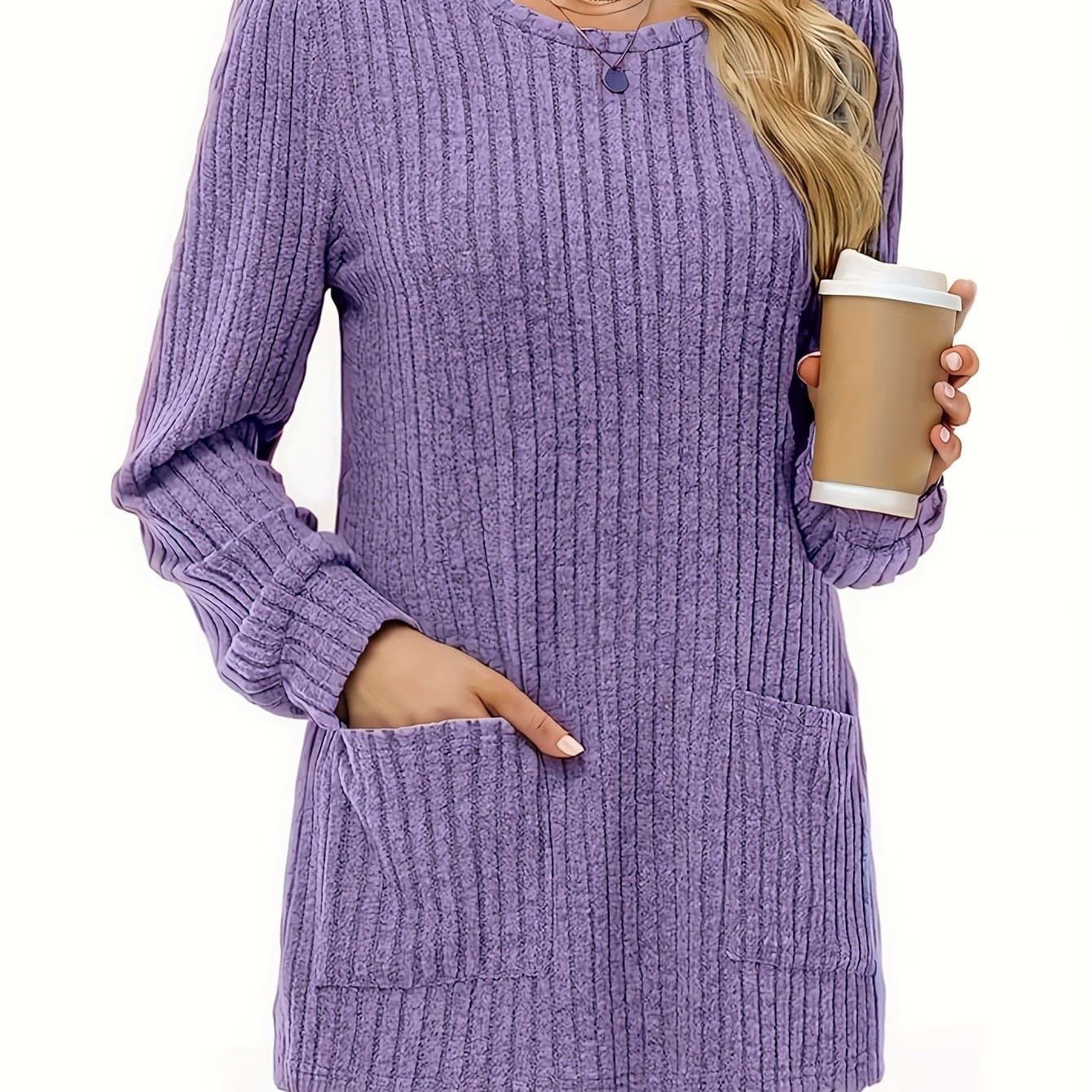TEMU Women's Casual Long Sleeve Round Neck Sweater, Essential Loose Fashion Sweatshirt For Autumn And Winter, Women's Sweatshirt