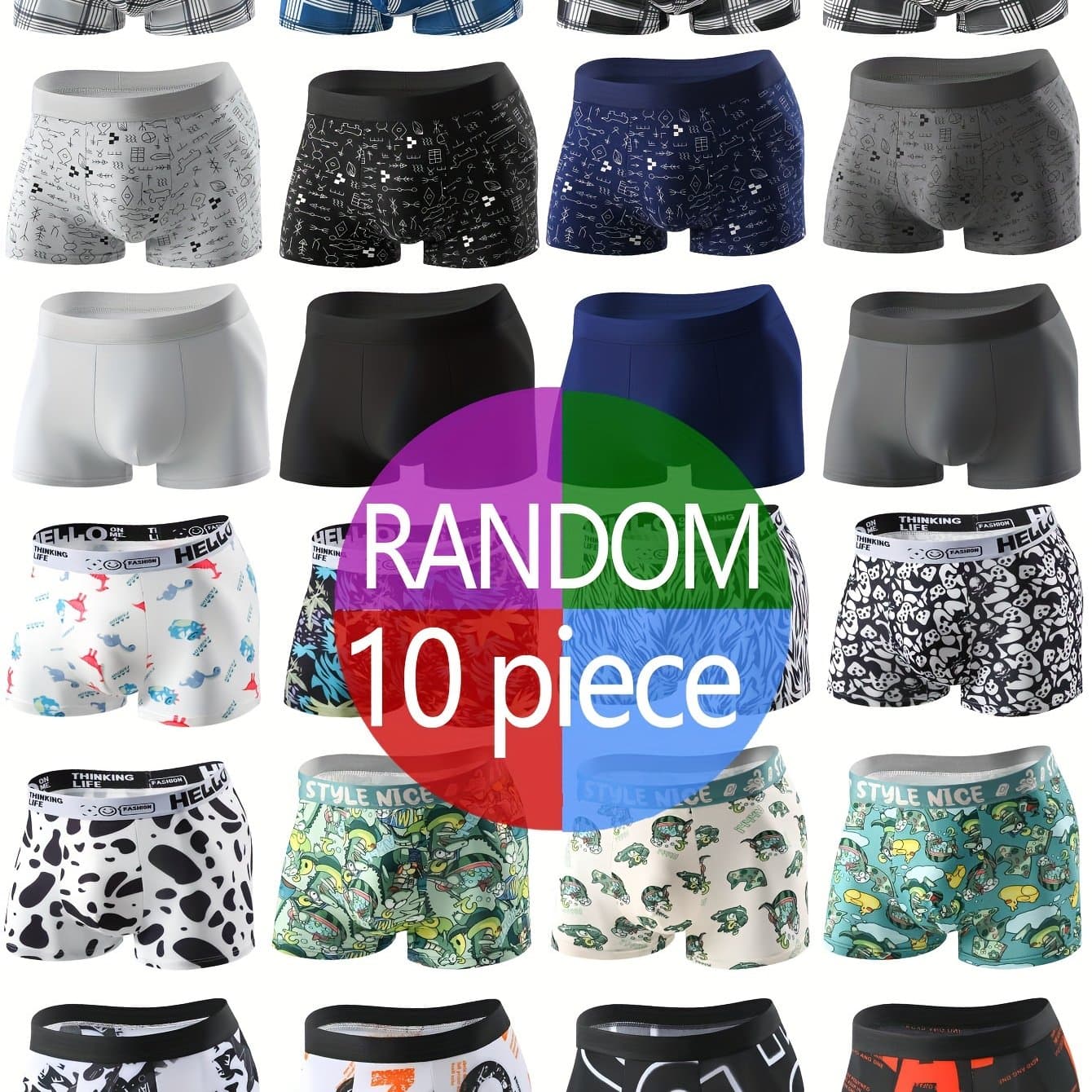 TEMU Random 10pcs Men&;s Briefs, Animal Comfortable Elastic Fabric Moisture-wicking Underwear, Multi-pc, Series