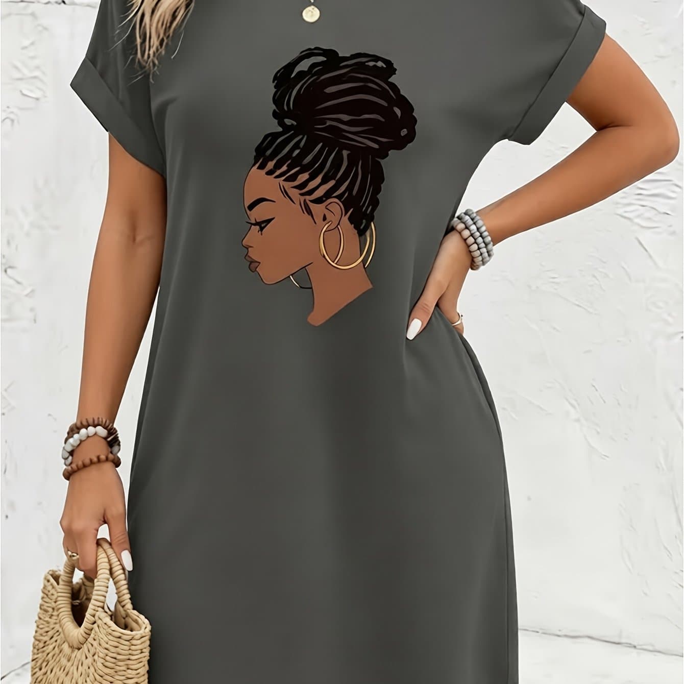 TEMU Short-sleeved Printed Dress, Perfect For Dates, Home, Office, Or Cafes, Machine Washable, From Local Warehouse, For Valentine's Day, 's Day, Carnival, ' Day, Etc
