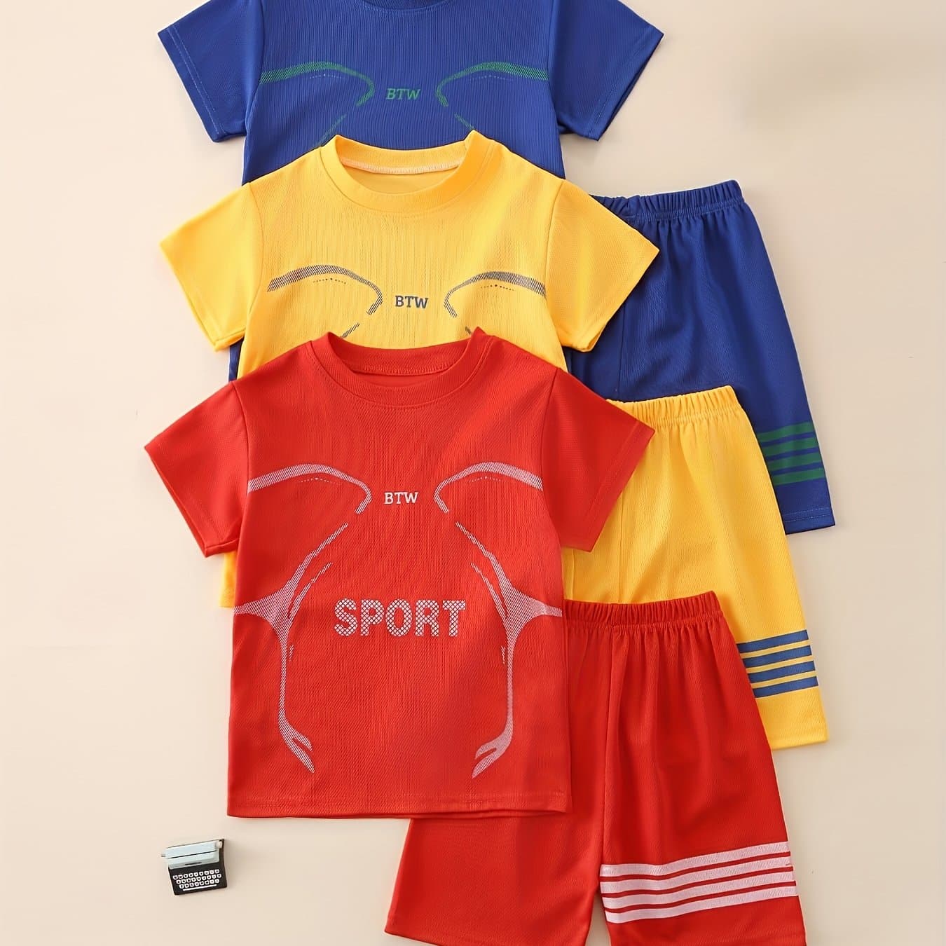 TEMU 6pcs Short-sleeved Suit 8-year-old Boy Summer New Boys 10-year-old Clothes Boys T-shirt Shorts Sports Quick-drying Outdoor Summer Clothing Clothing, For Outdoor