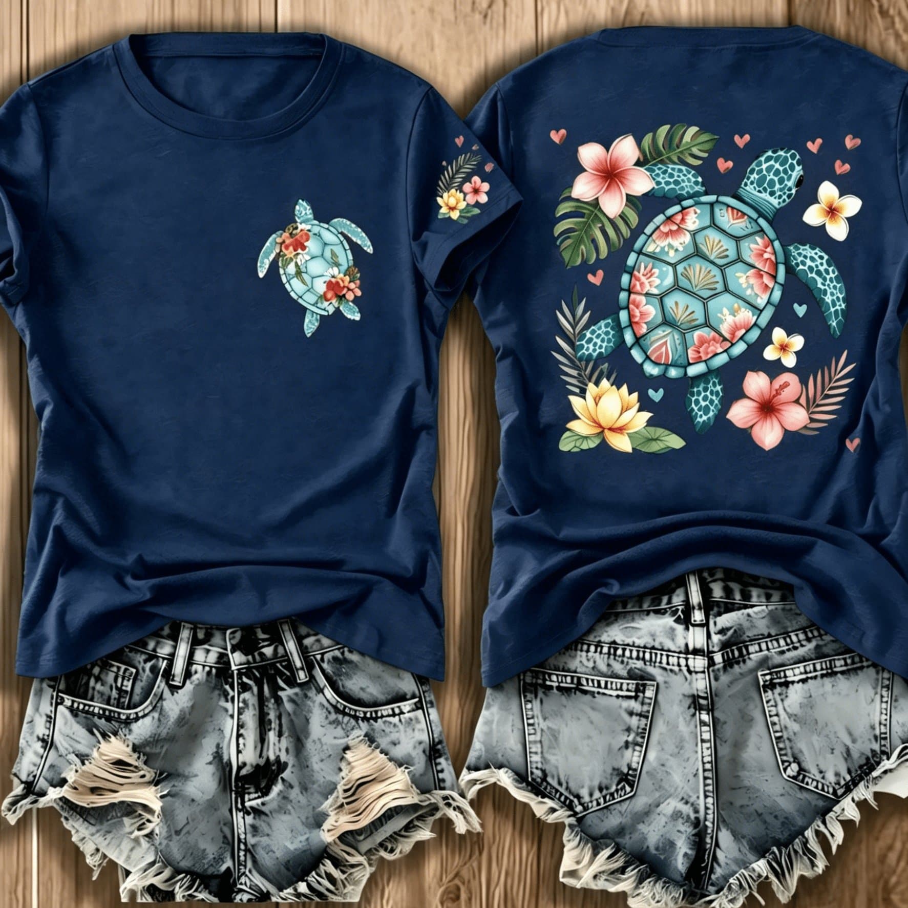 TEMU Plus Size - Plus Size - Women's European And Crew Neck Short Sleeve T-shirt, Lightweight And Breathable, Features Colorful Flower And Turtle . With A Loose Fit For Casual Summer Wear
