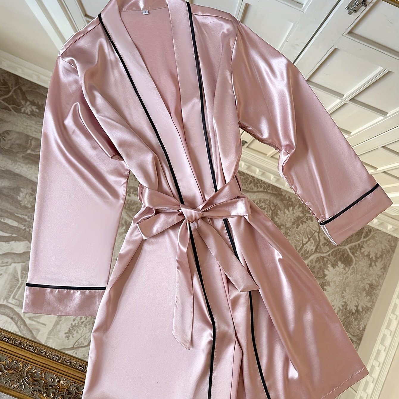 TEMU Women's V-neck Robe - Soft Cozy Robe Suitable For All , Machine Washable, Solid Color Bathrobe For Home Spa &, Wearable Sleepwear (s)